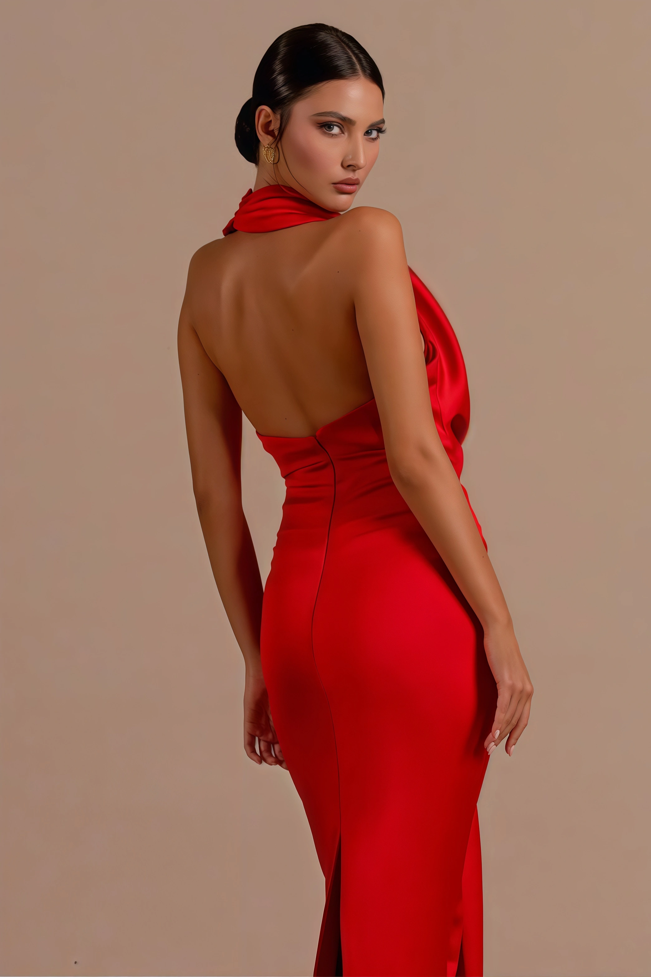 Sena Red Hanging Neck Maxi Dress