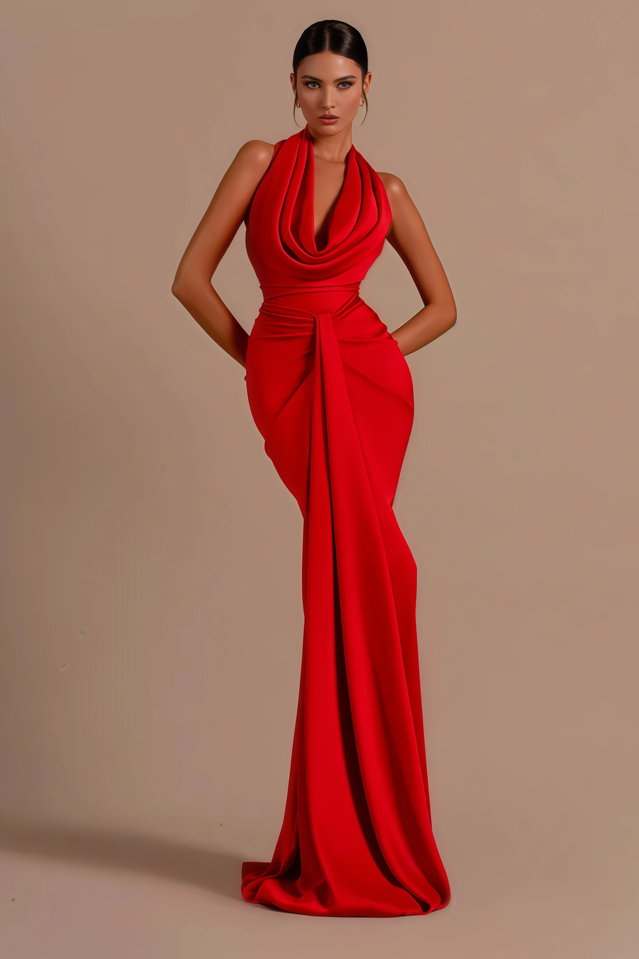 Sena Red Hanging Neck Maxi Dress