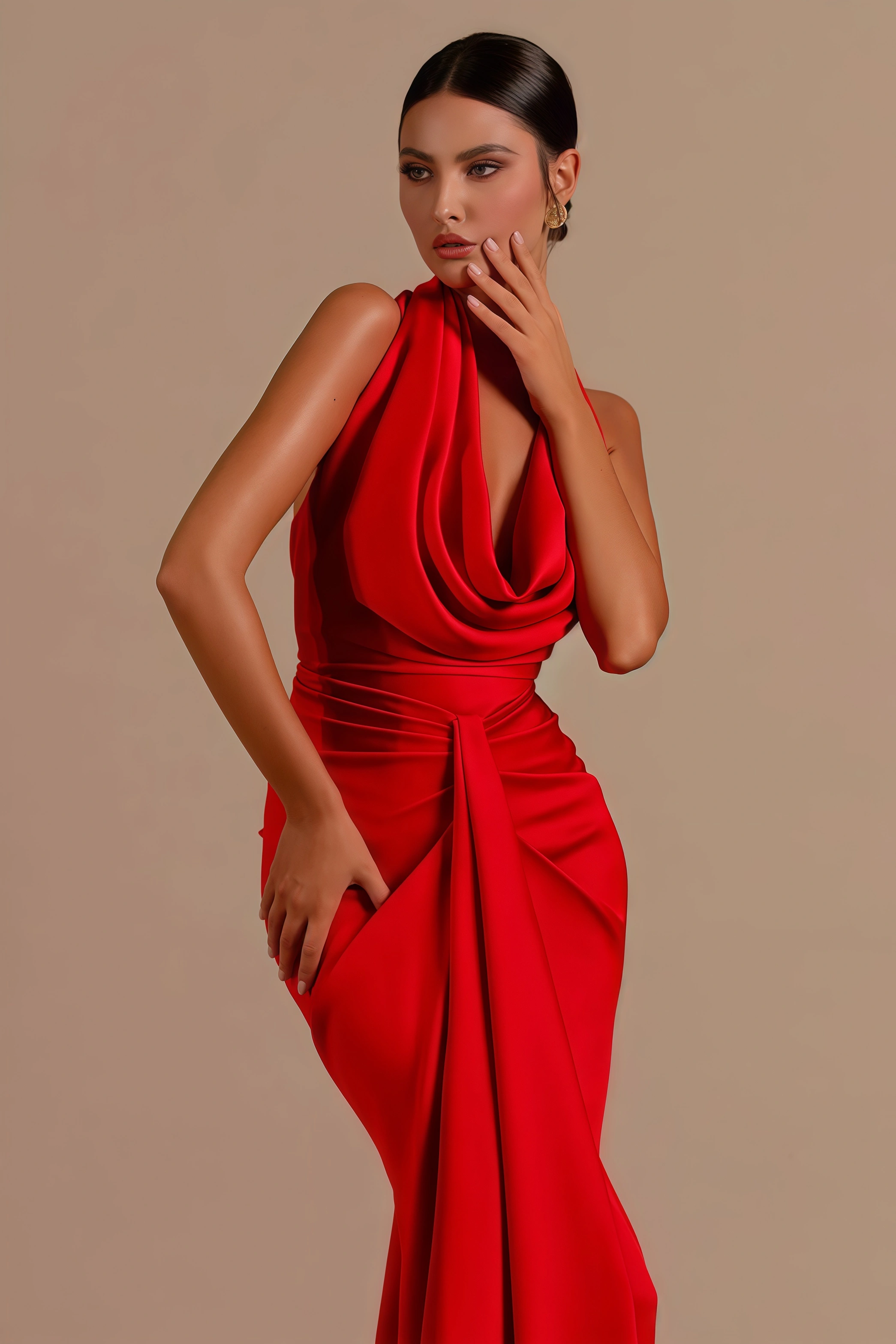 Sena Red Hanging Neck Maxi Dress