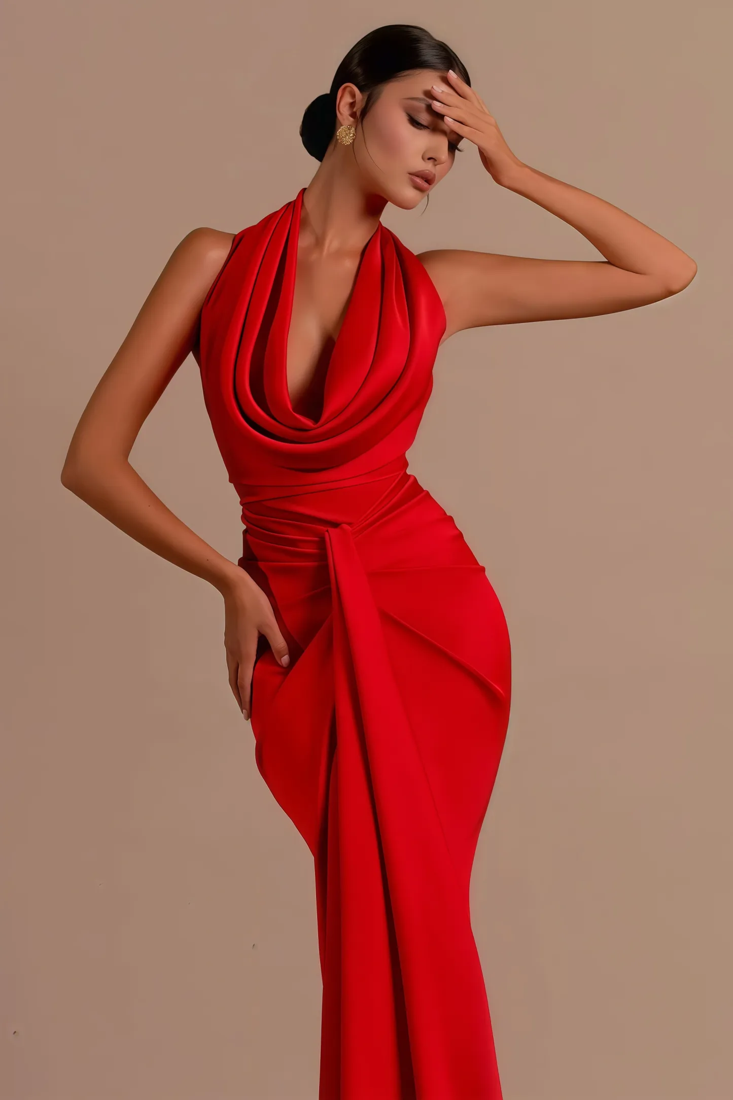 Sena Red Hanging Neck Maxi Dress