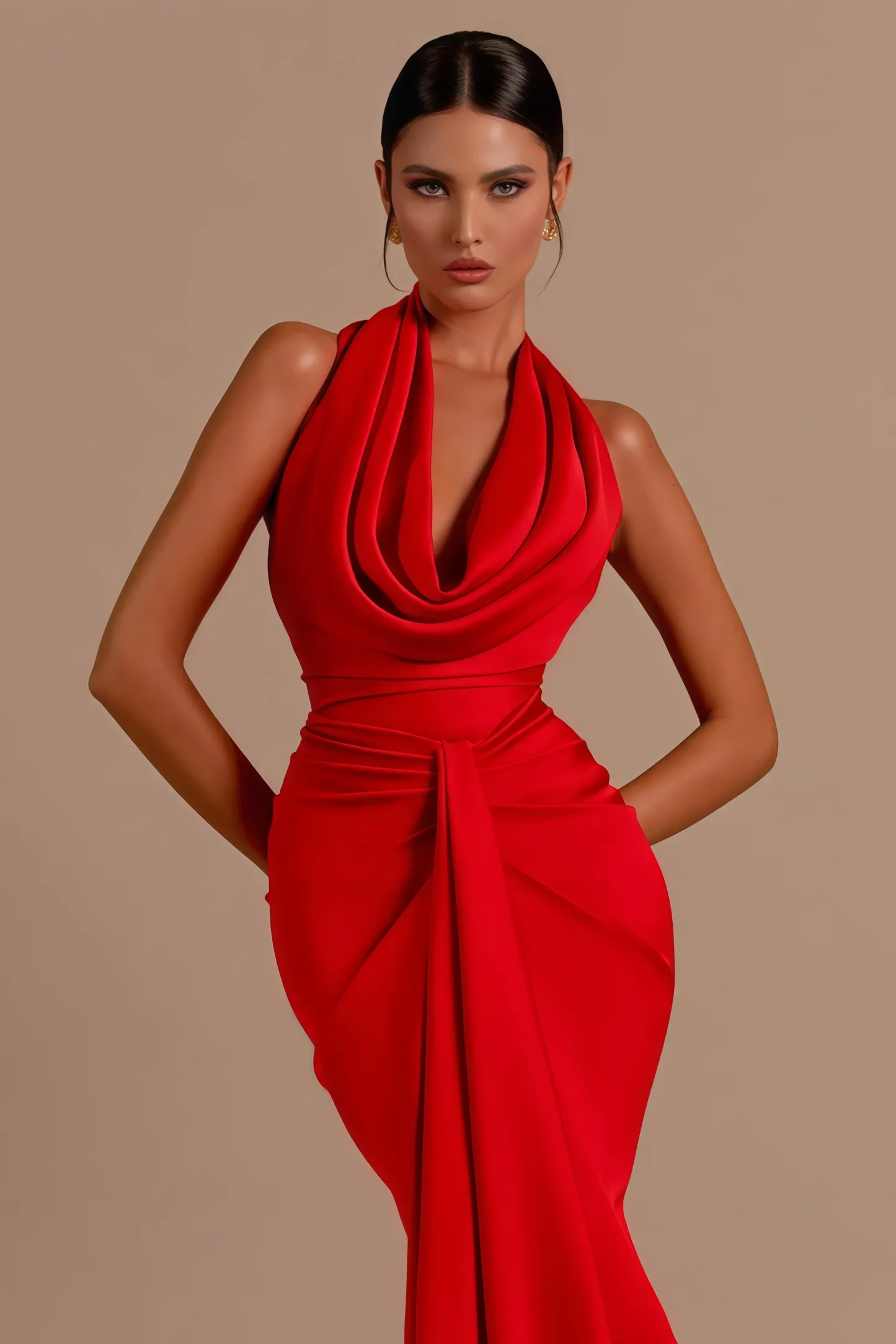 Sena Red Hanging Neck Maxi Dress
