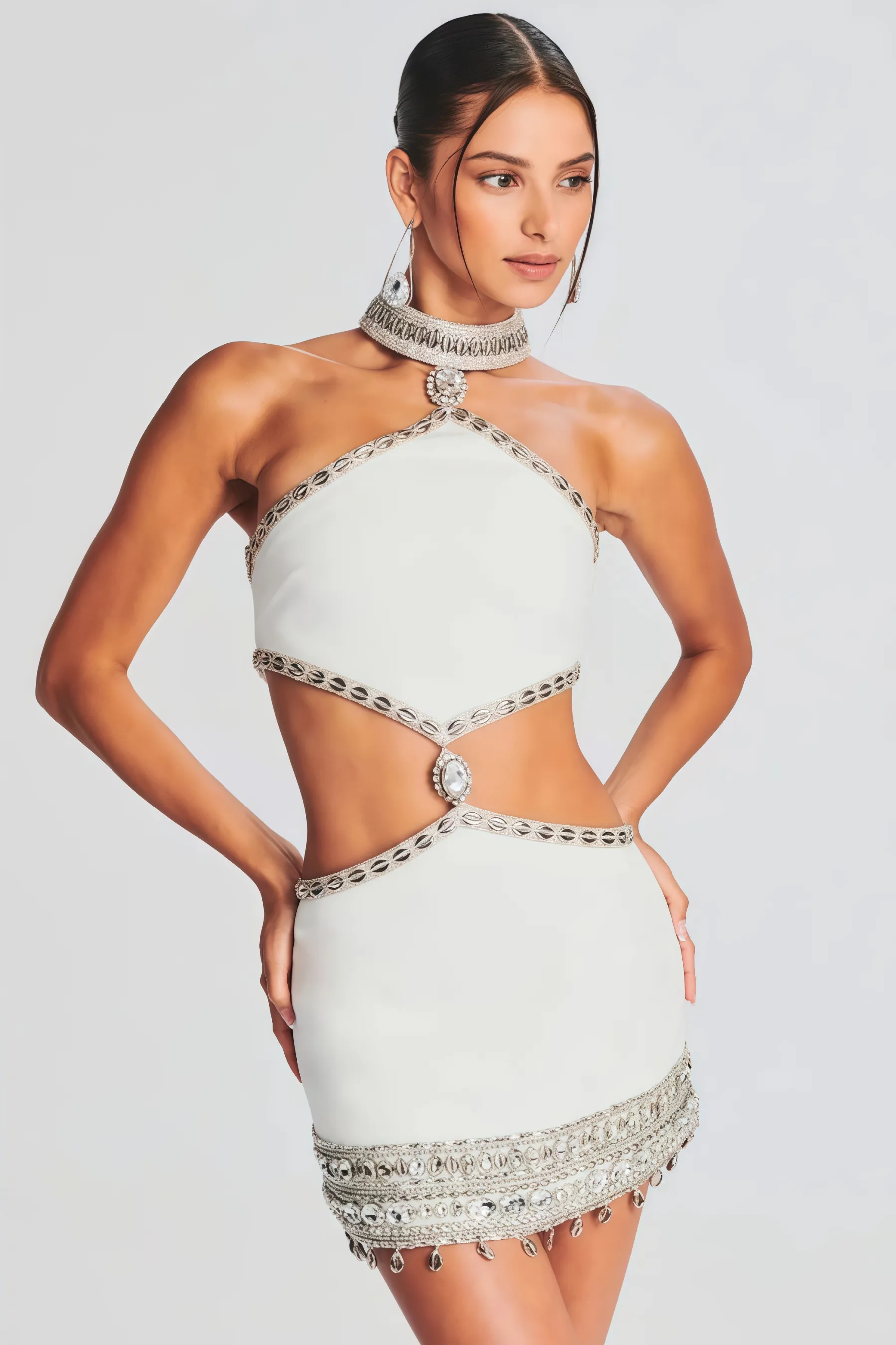 Luxe Bandage Cut Out Rivet Mini Dress