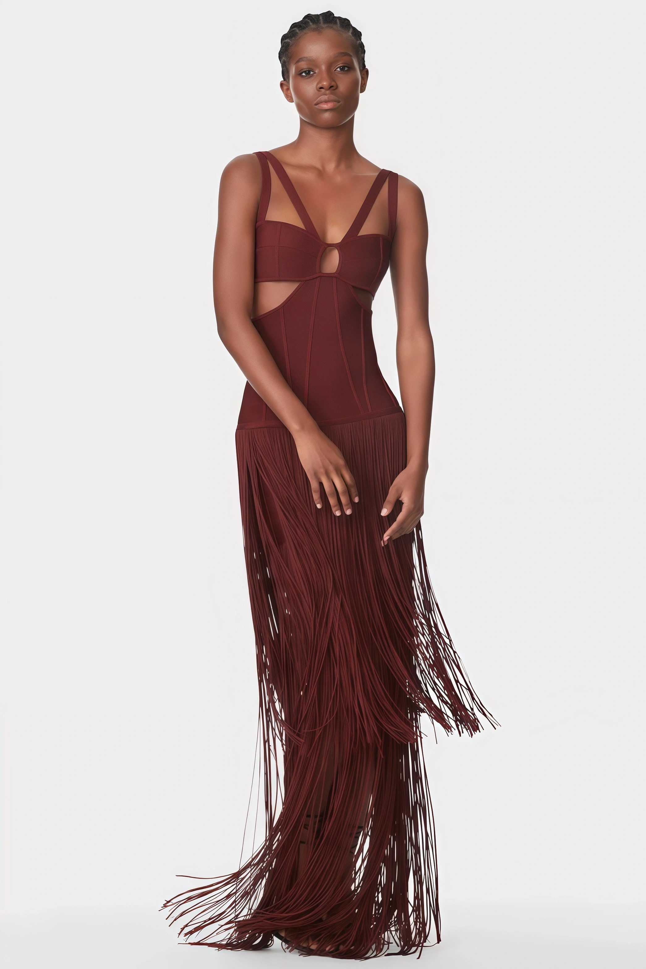 Romo Bandage Cut Out Tassel Midi Dress