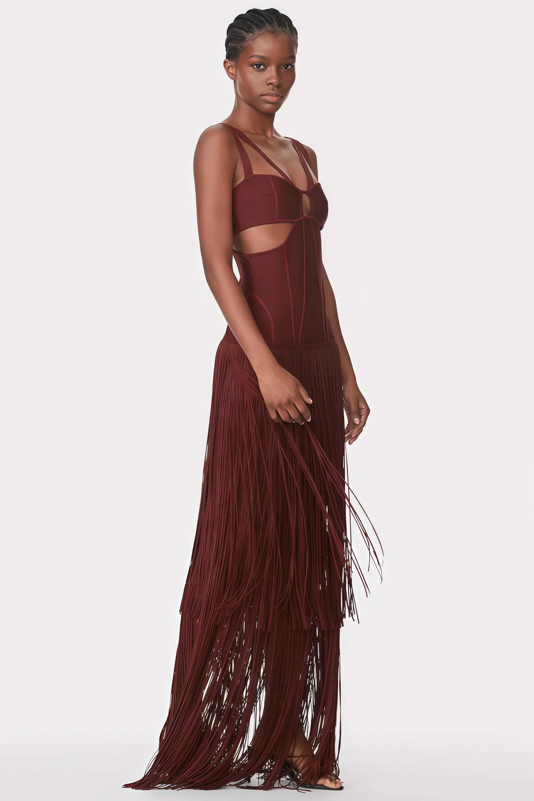 Romo Bandage Cut Out Tassel Midi Dress