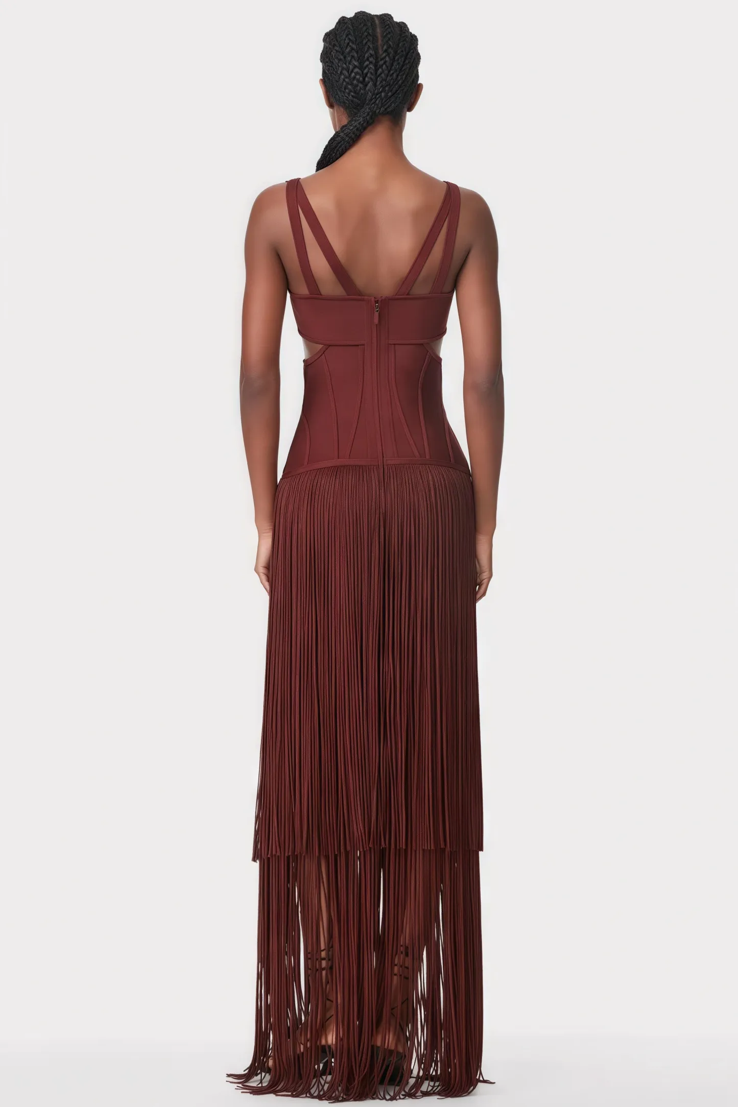Romo Bandage Cut Out Tassel Midi Dress