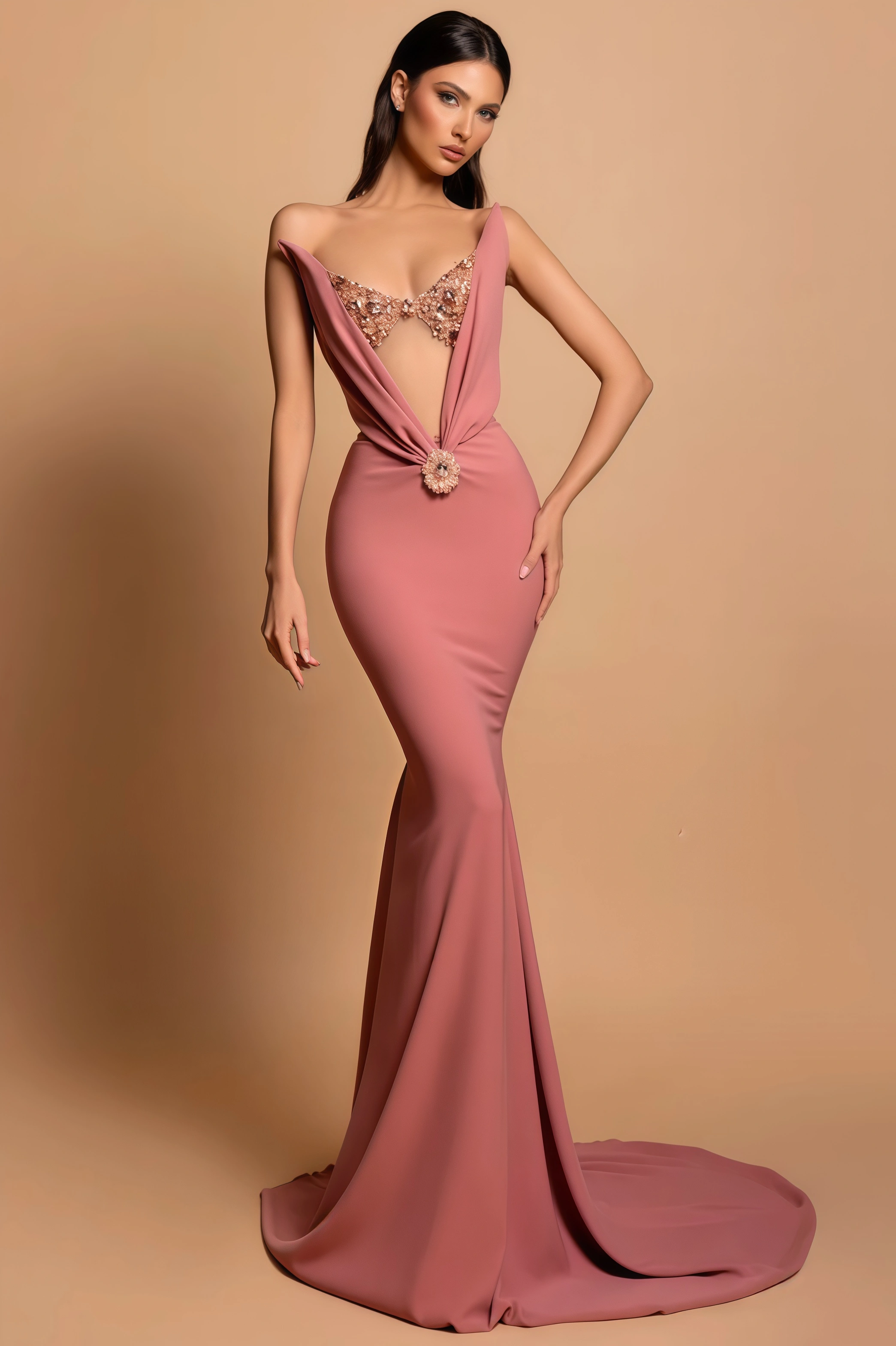 Oyata Rhinestone Cut Out Maxi Dress