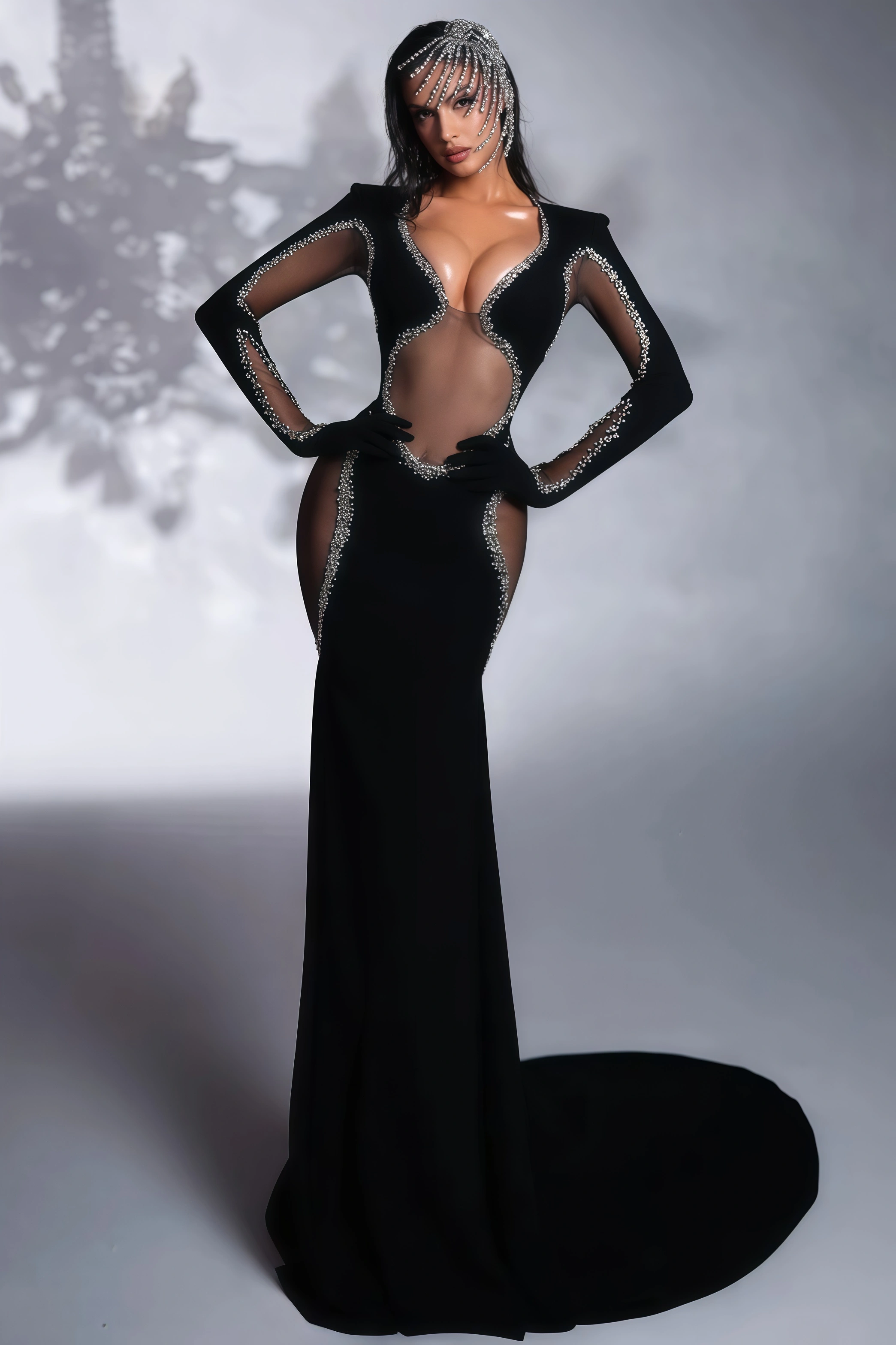 Yvan Faux Diamond Cut Out Midi Dress