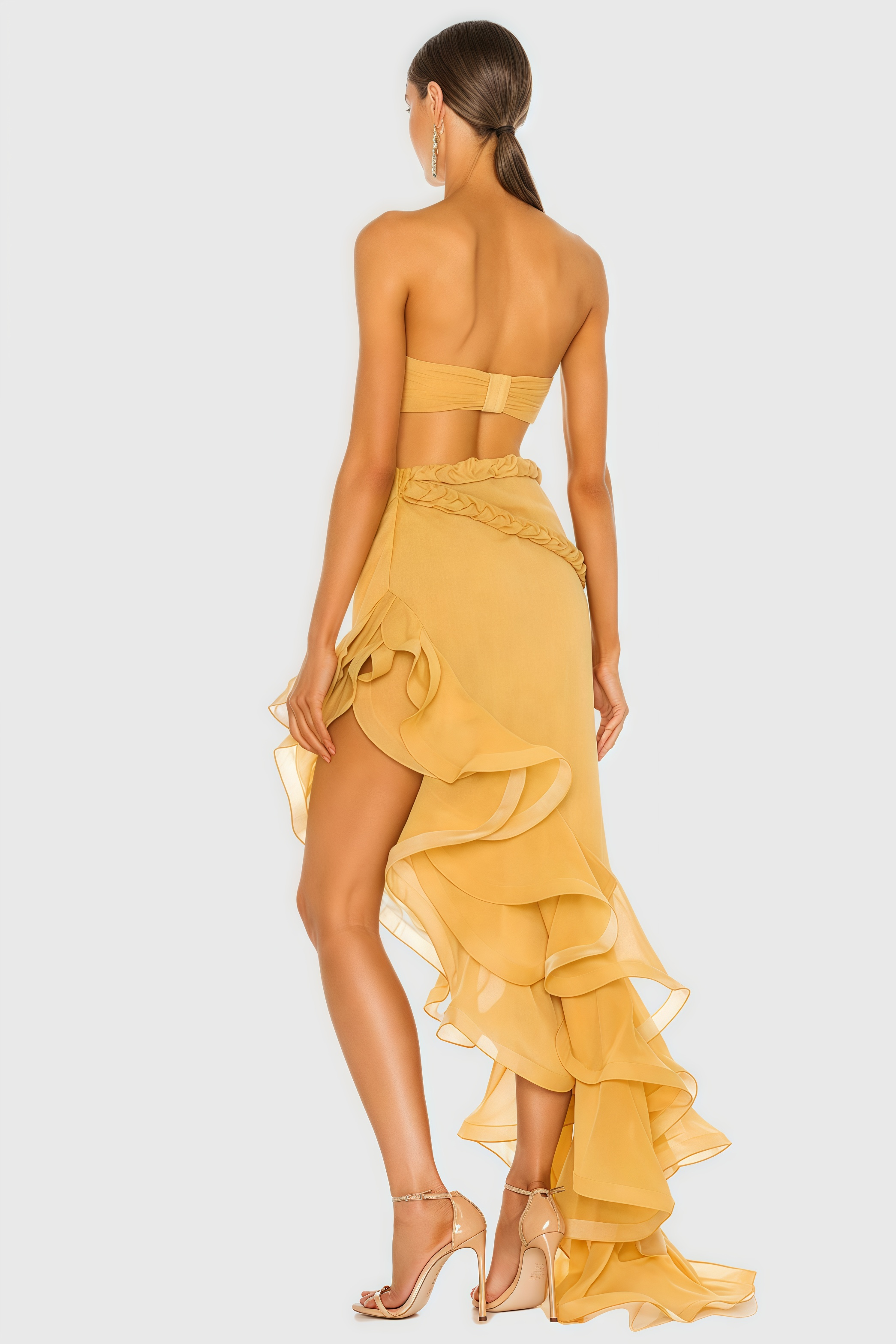 Adri Pleat Strapless Cut Out Maxi Dress
