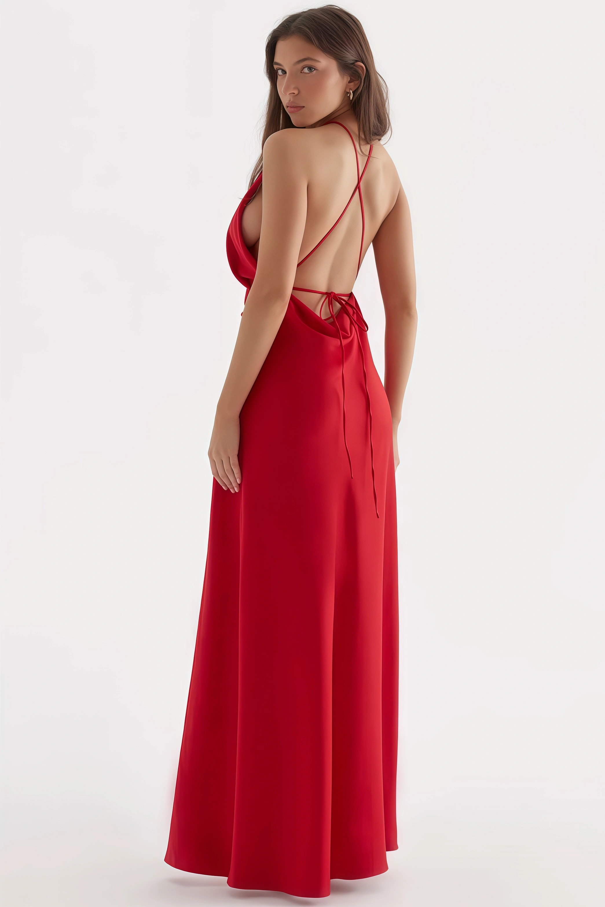 Izzy Solid Halter Neck Split Midi Dress
