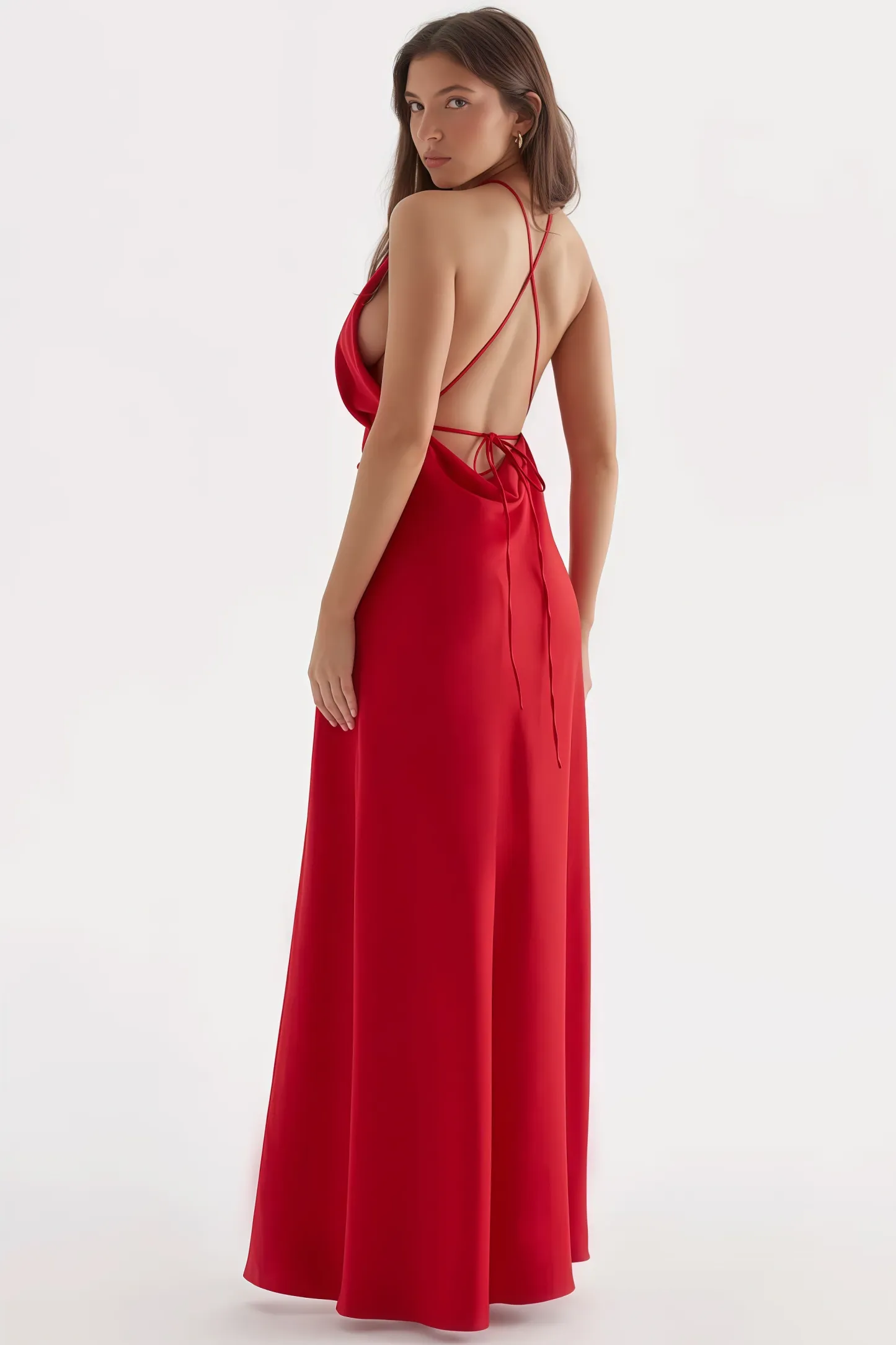 Izzy Solid Halter Neck Split Midi Dress
