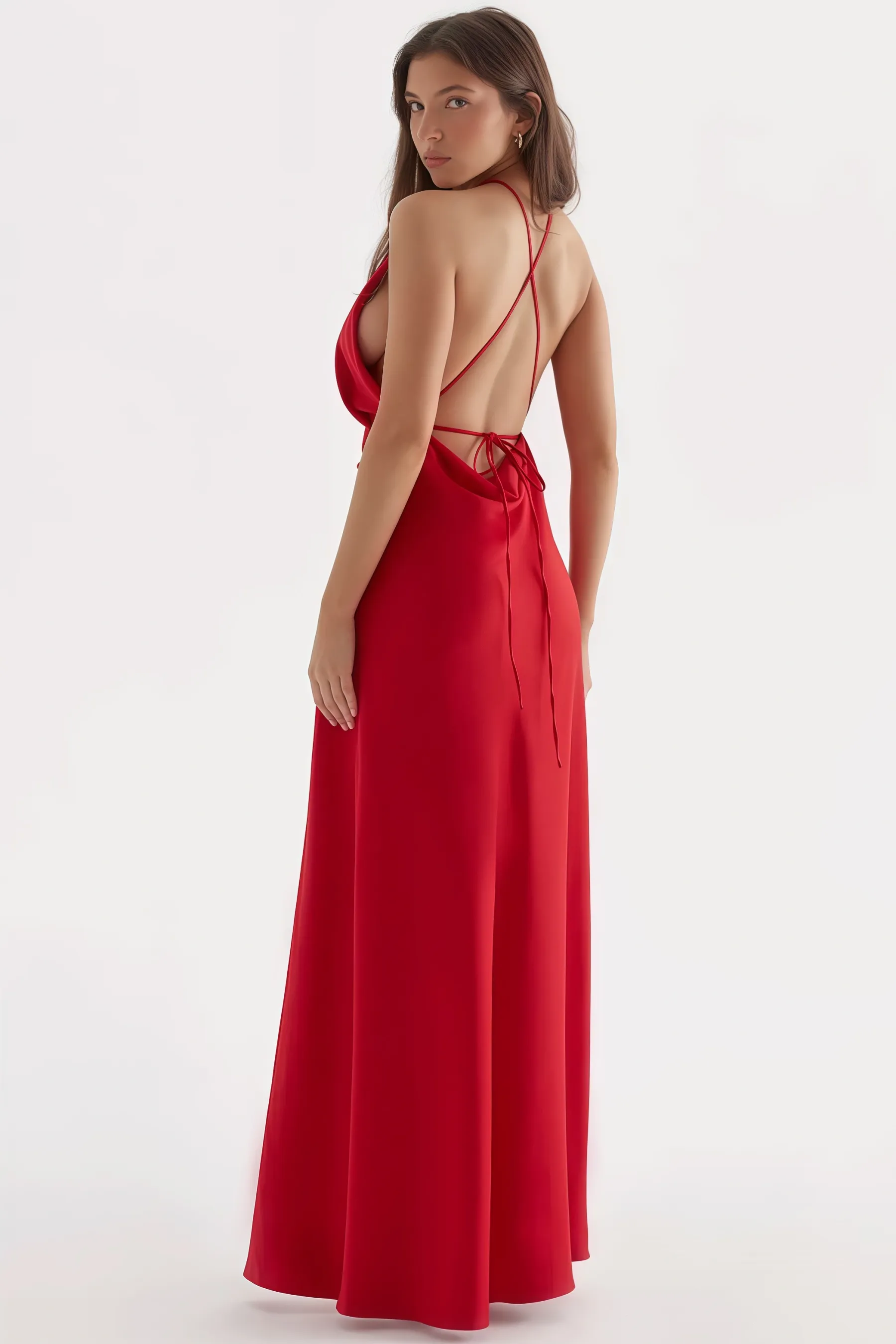 Izzy Solid Halter Neck Split Midi Dress