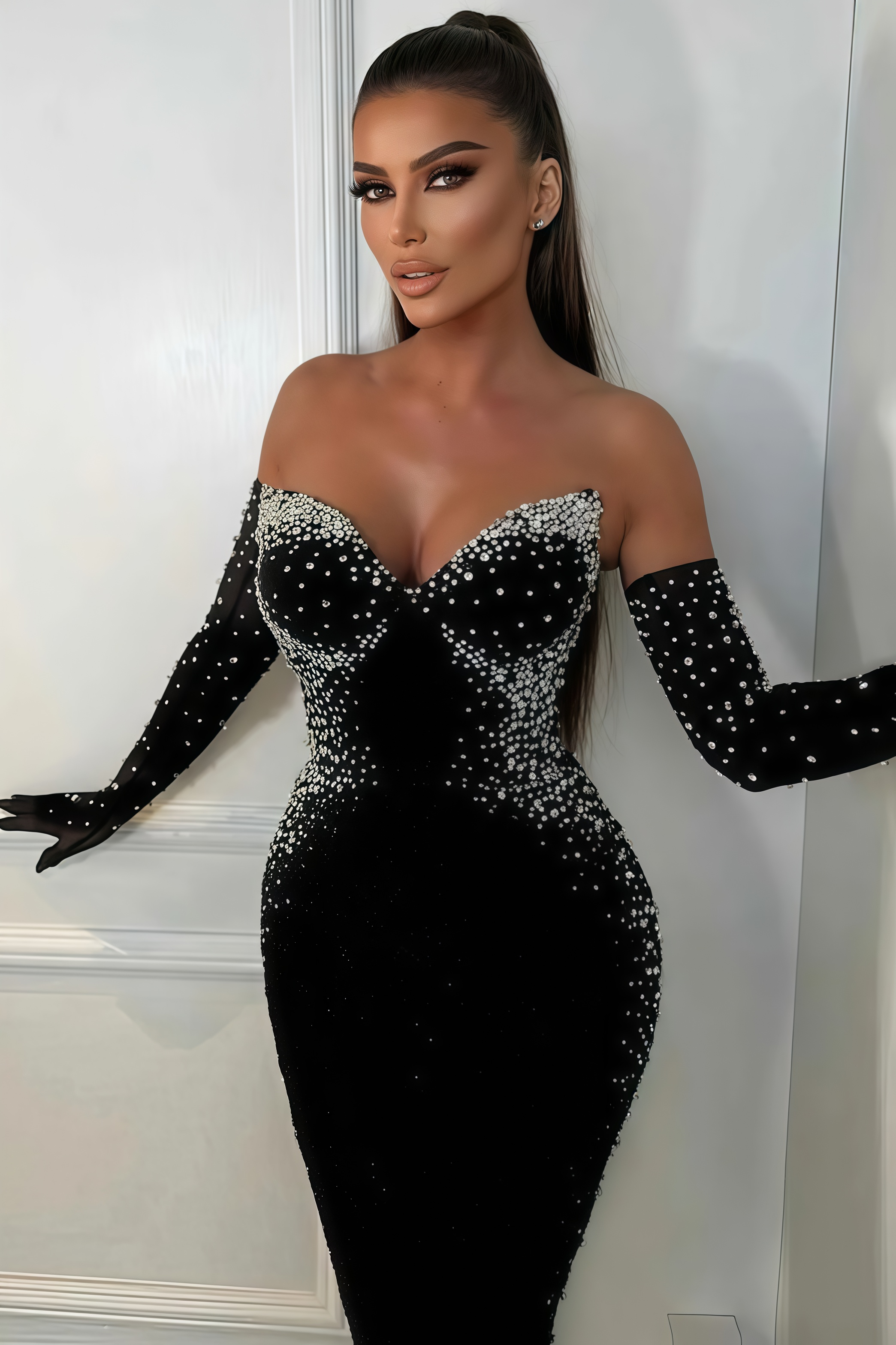 Megs Pearl Off-Shoulder Midi Dress