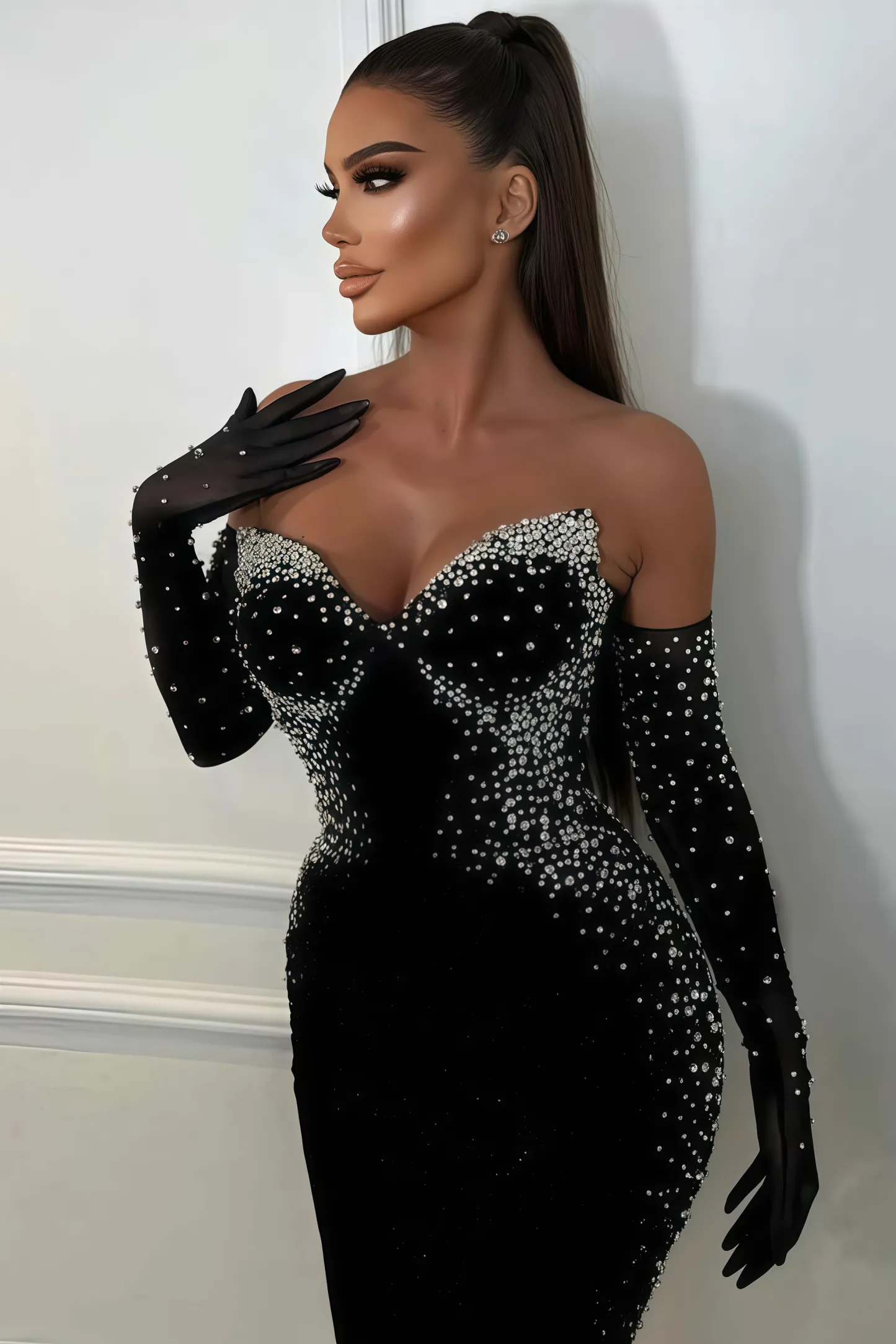 Megs Pearl Off-Shoulder Midi Dress