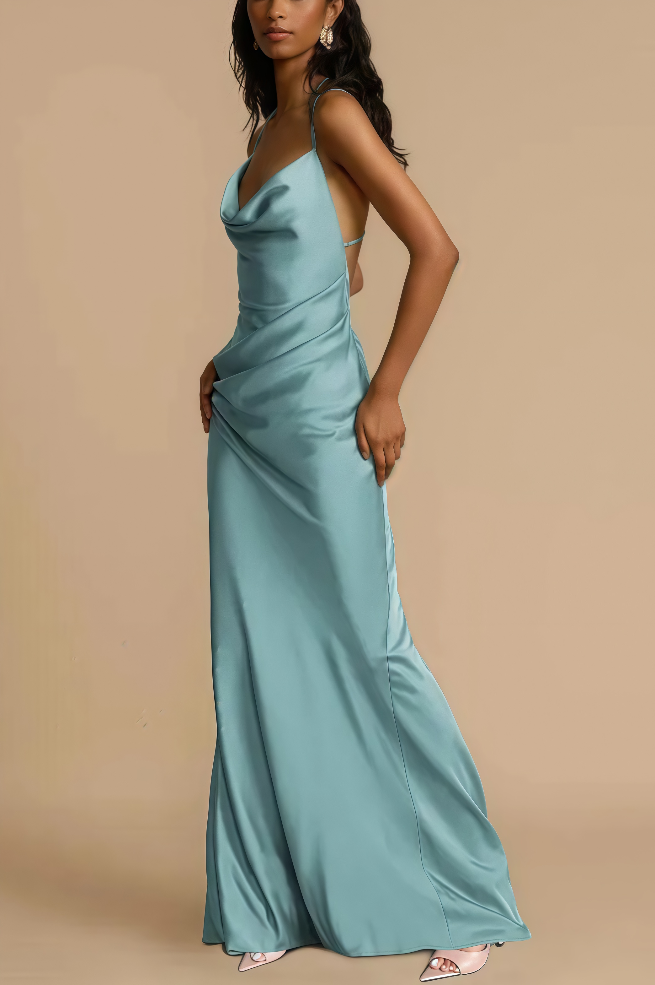 Makayah Satin Halter Neck Midi Dress