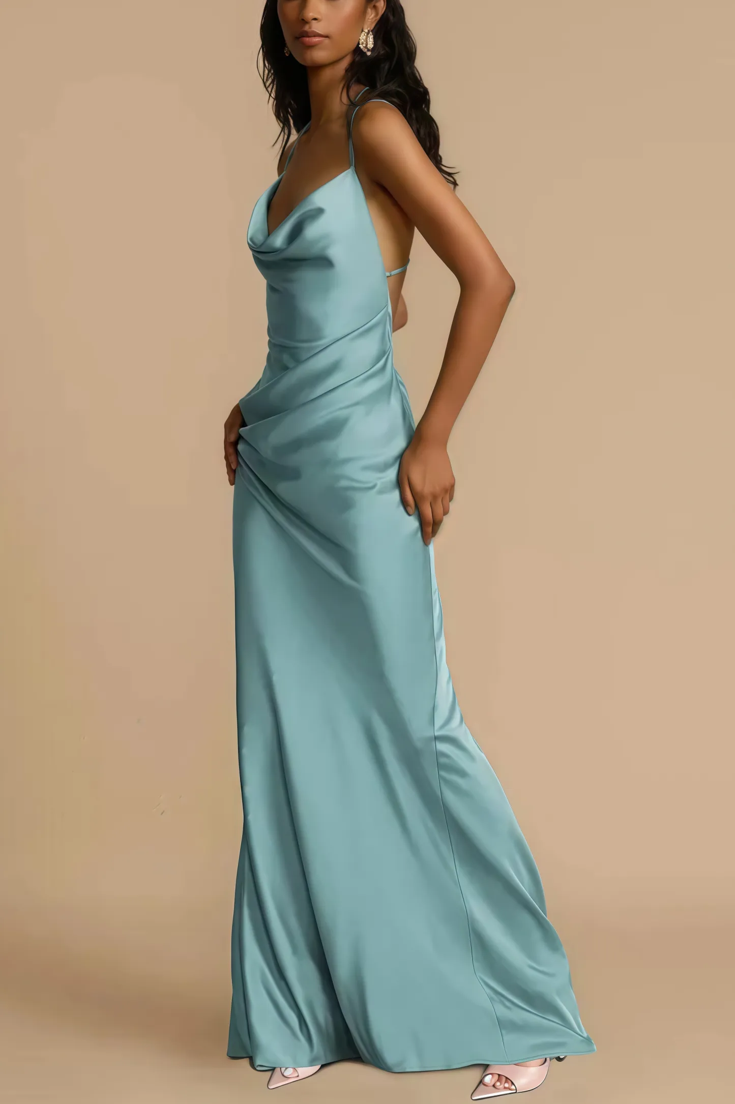 Makayah Satin Halter Neck Midi Dress