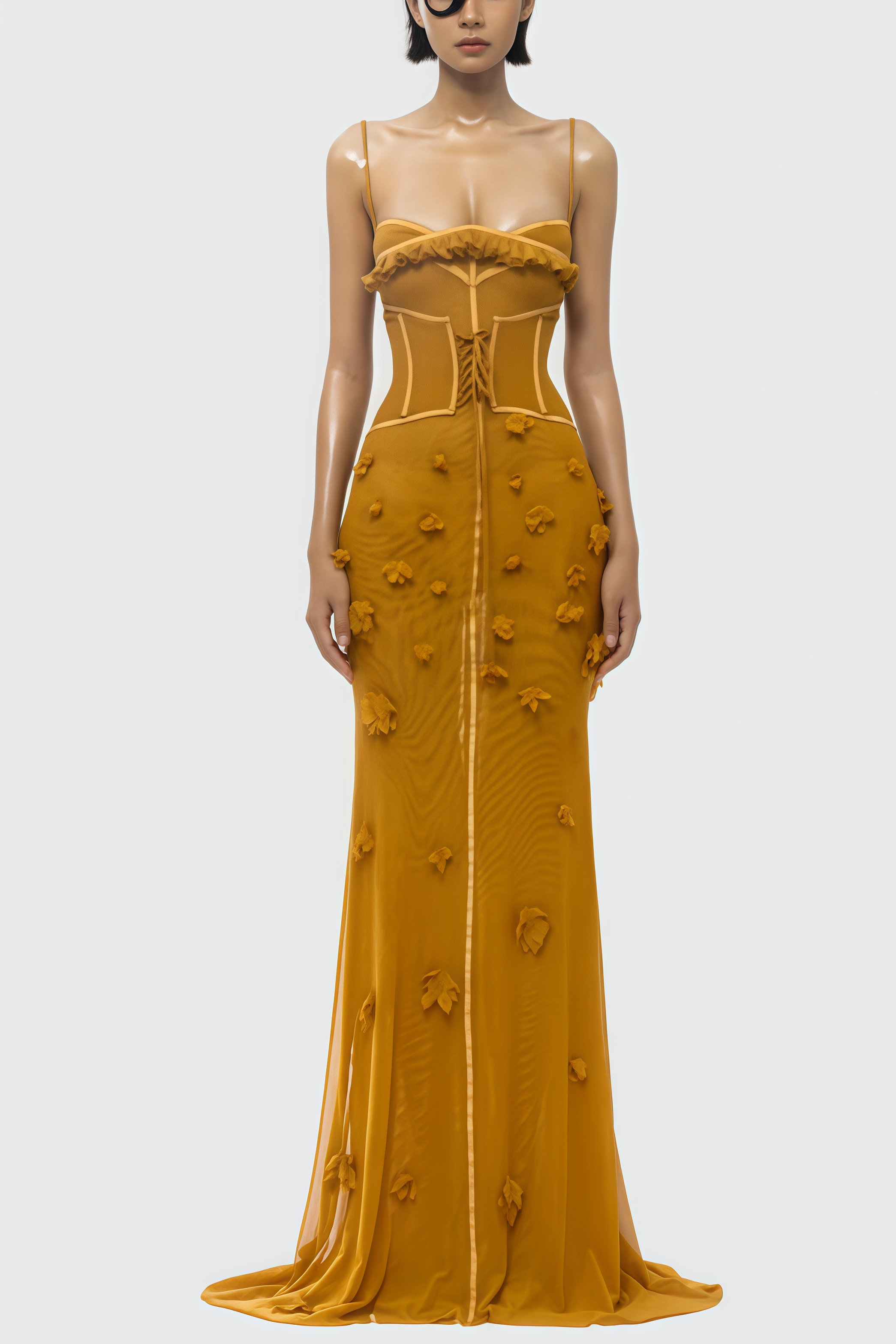 Kittan Mesh Lace Up Corset Maxi Dress