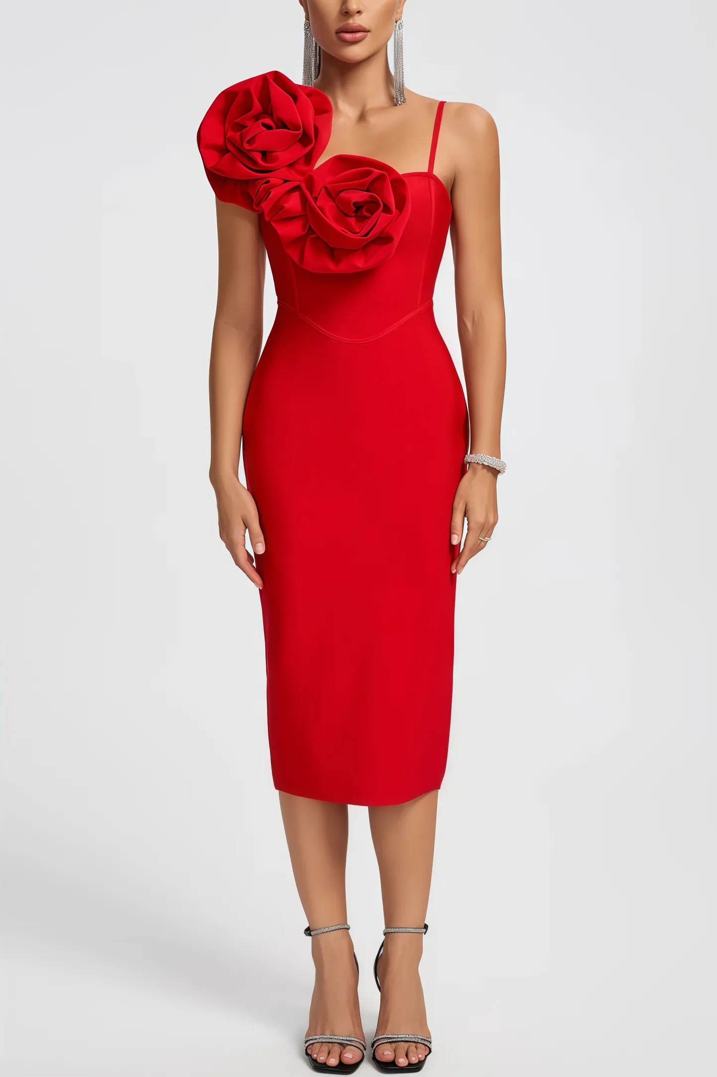 Lysander Flowers Bandage Midi Dress