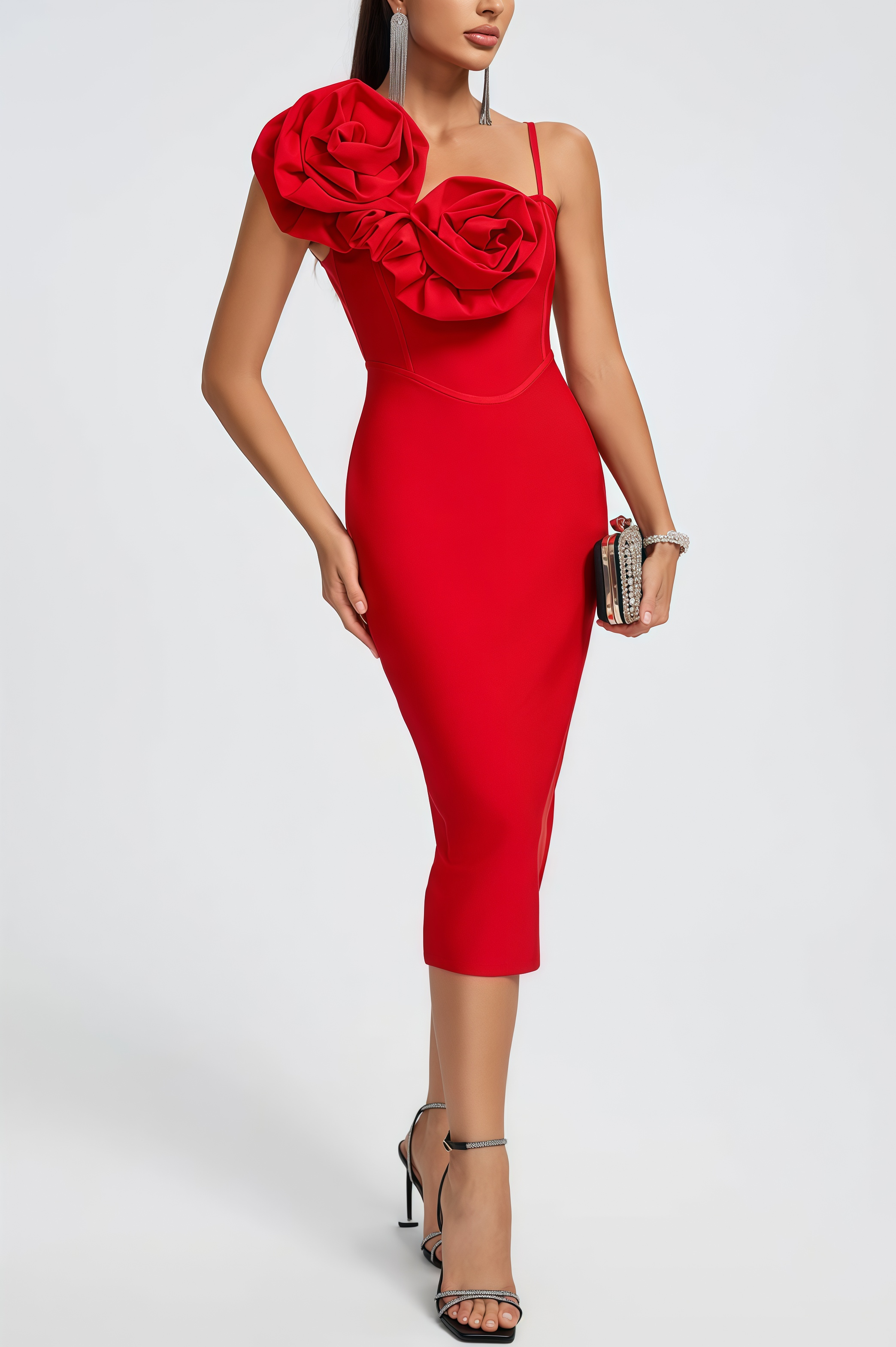 Lysander Flowers Bandage Midi Dress