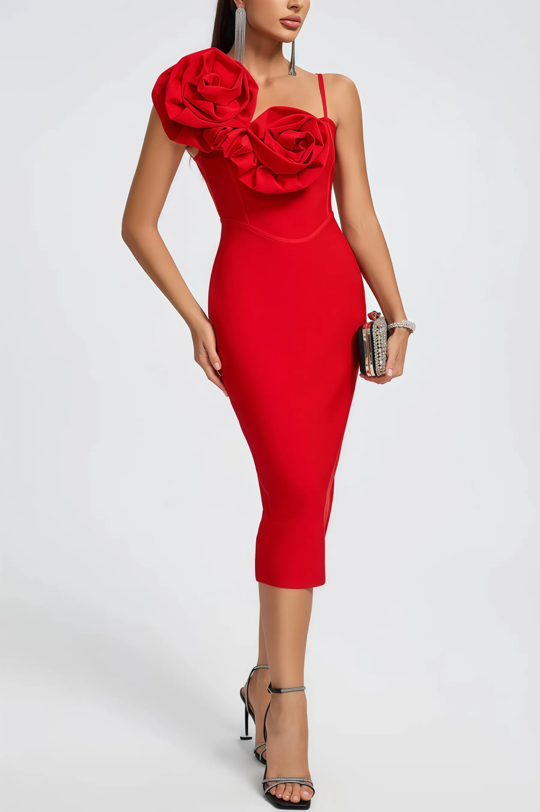 Lysander Flowers Bandage Midi Dress