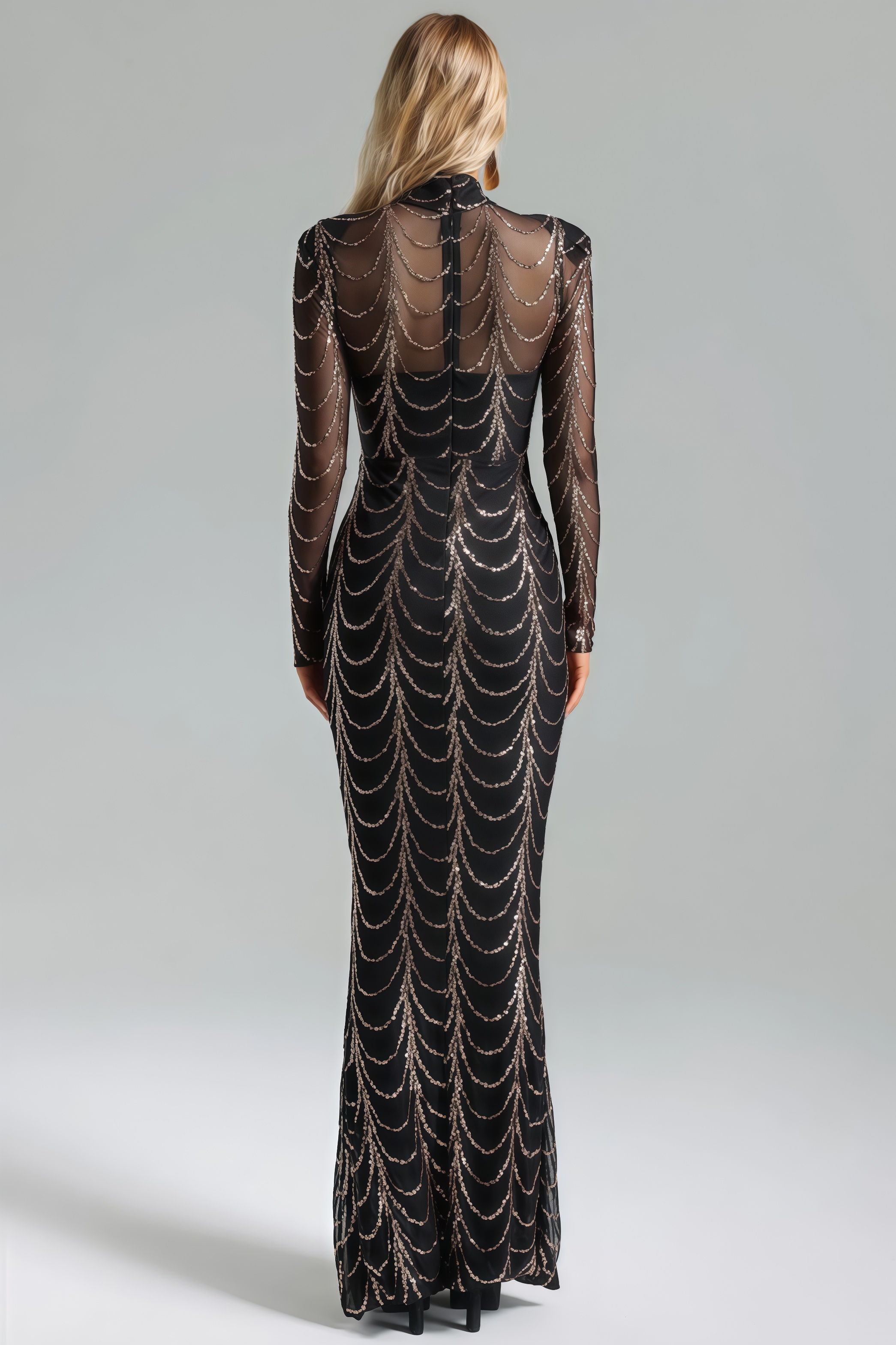 Rhea Sequins Mesh Maxi Dress