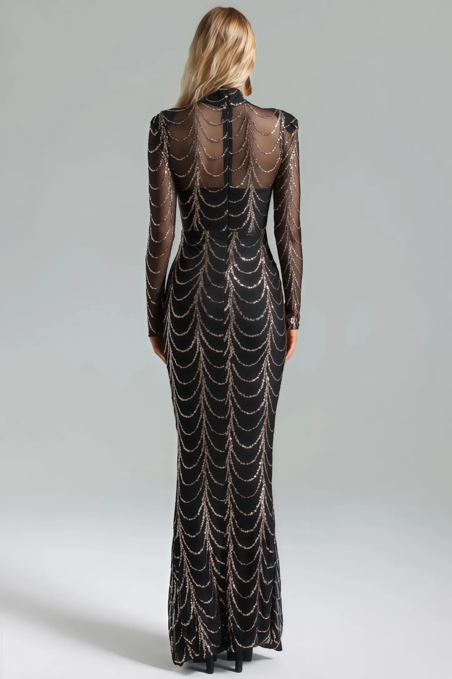 Rhea Sequins Mesh Maxi Dress