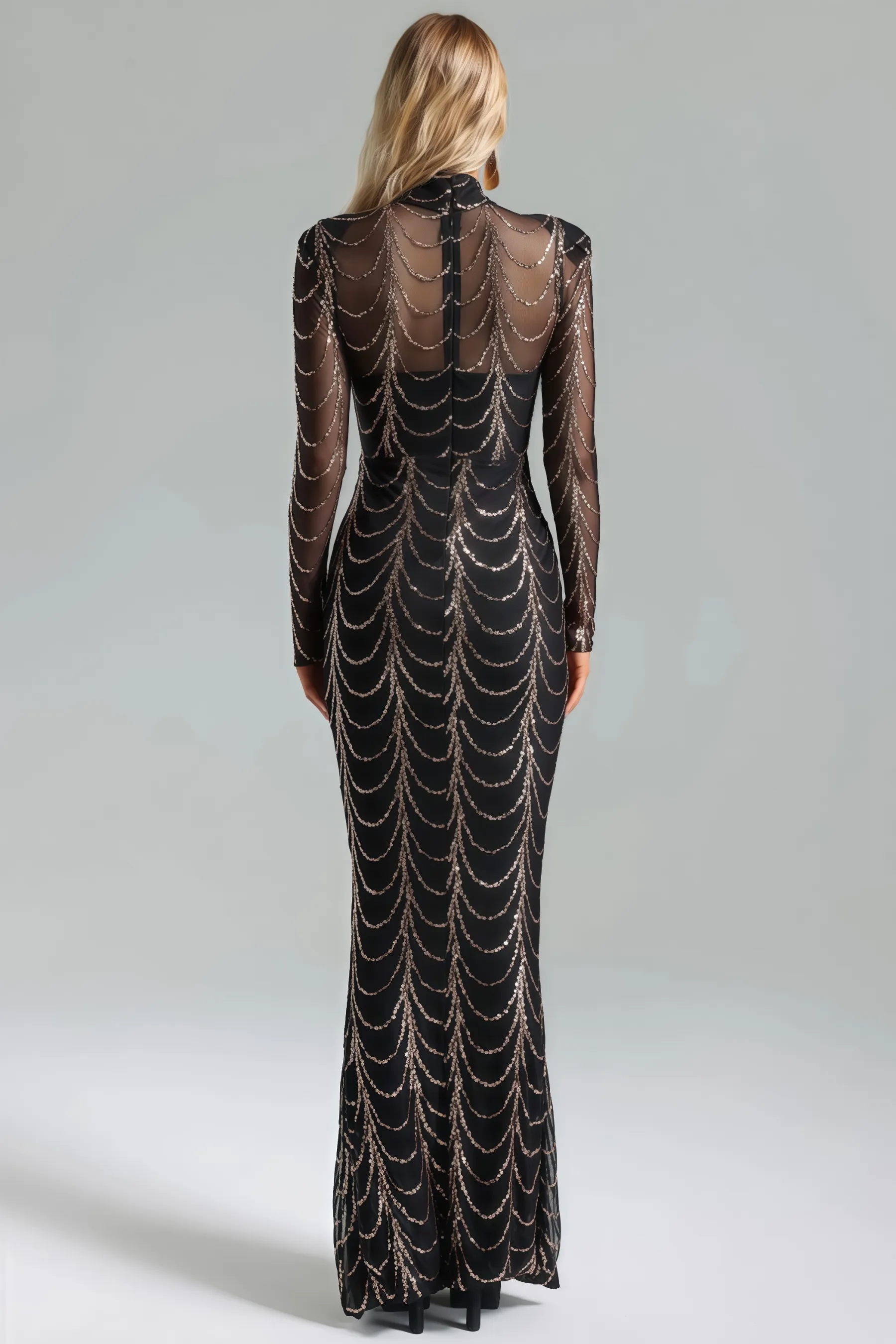 Rhea Sequins Mesh Maxi Dress
