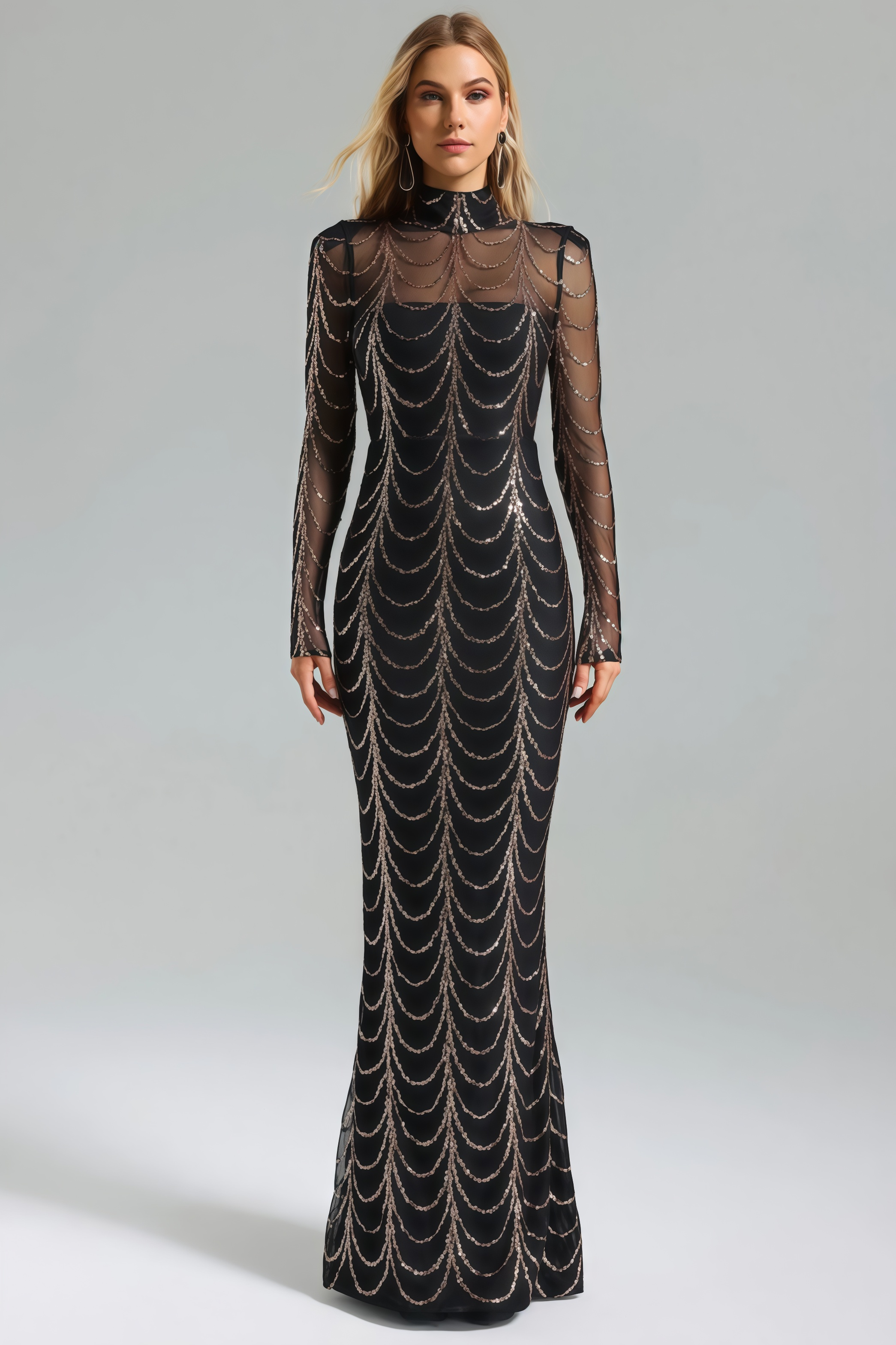 Rhea Sequins Mesh Maxi Dress