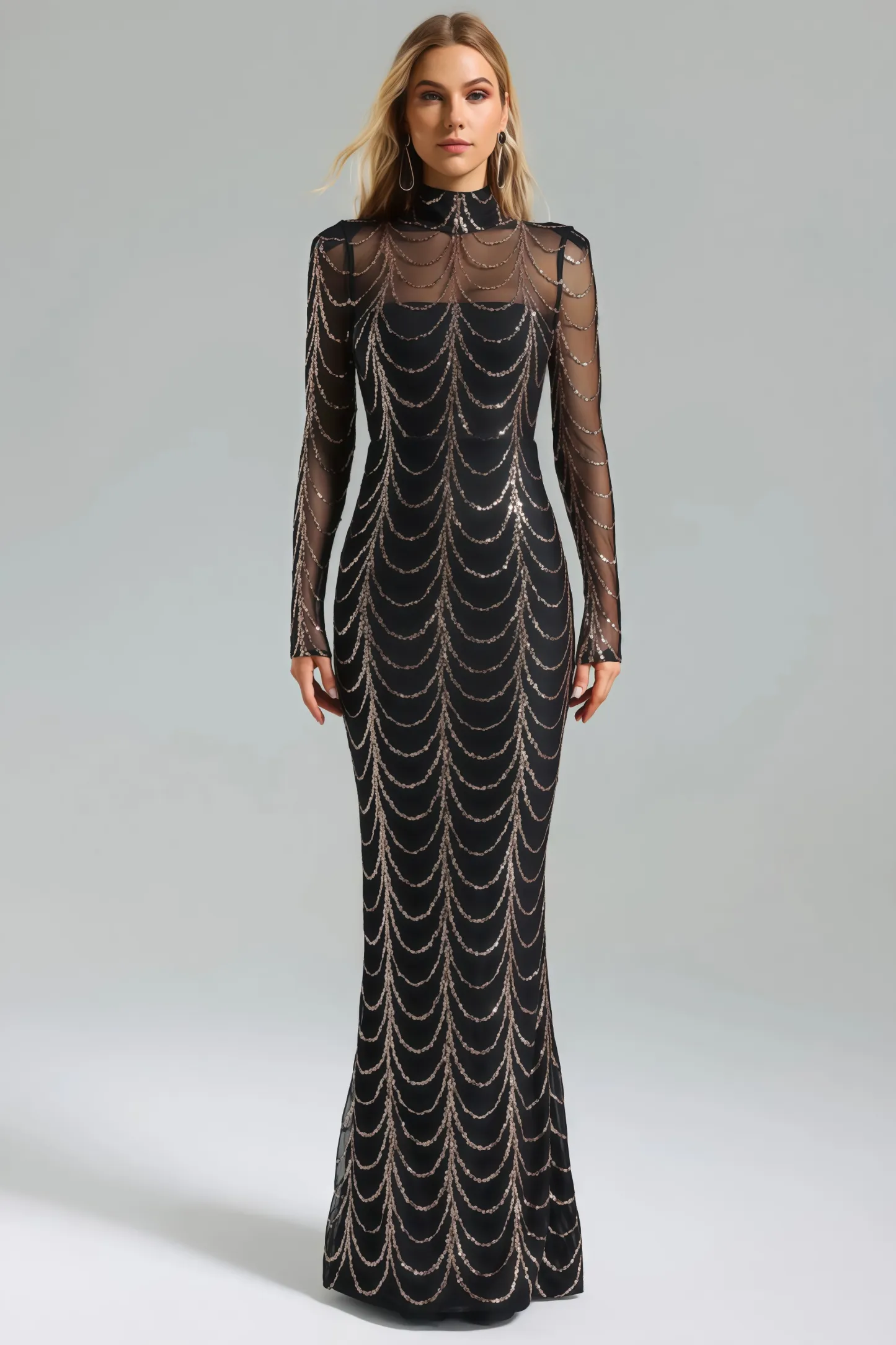 Rhea Sequins Mesh Maxi Dress