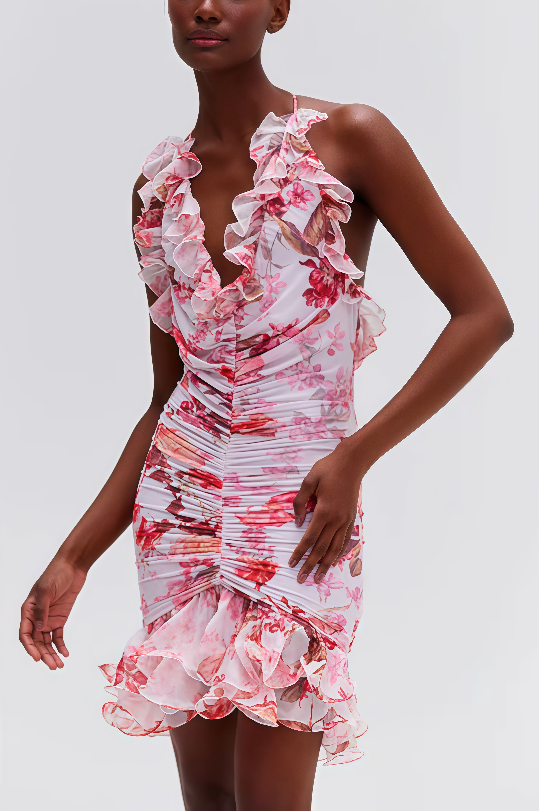 Arices Floral Stretch Tulle Sleeveless Mini Dress