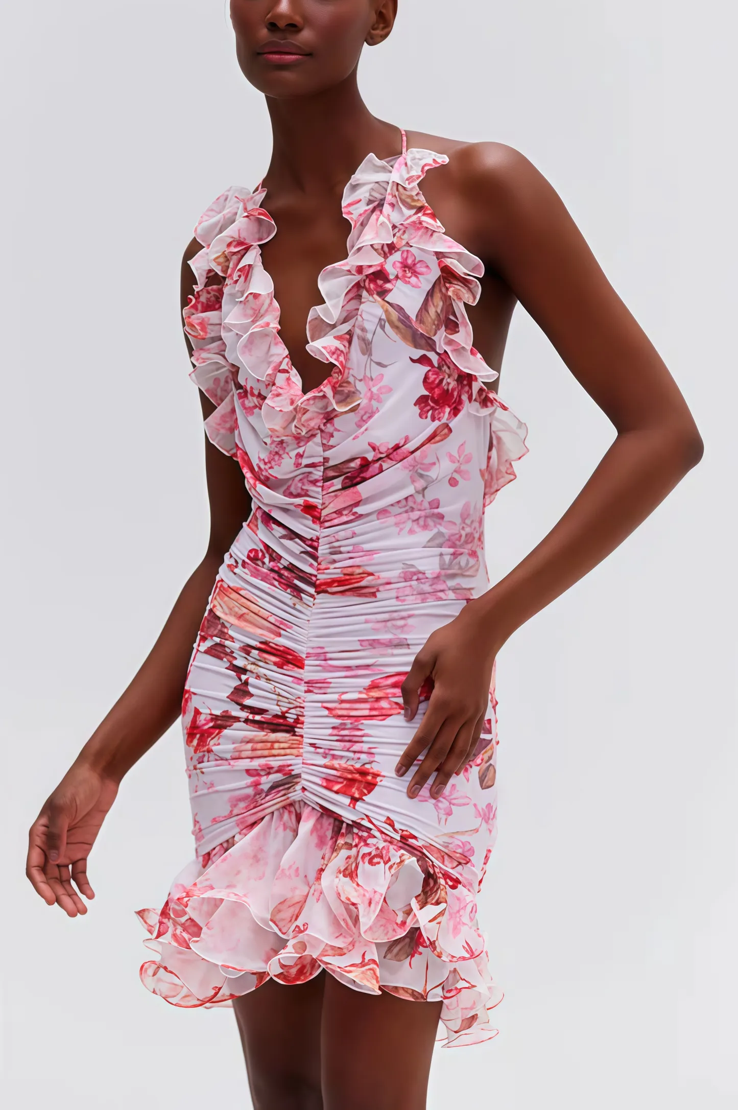 Arices Floral Stretch Tulle Sleeveless Mini Dress