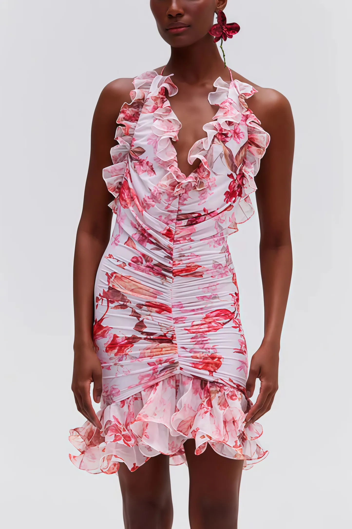 Arices Floral Stretch Tulle Sleeveless Mini Dress
