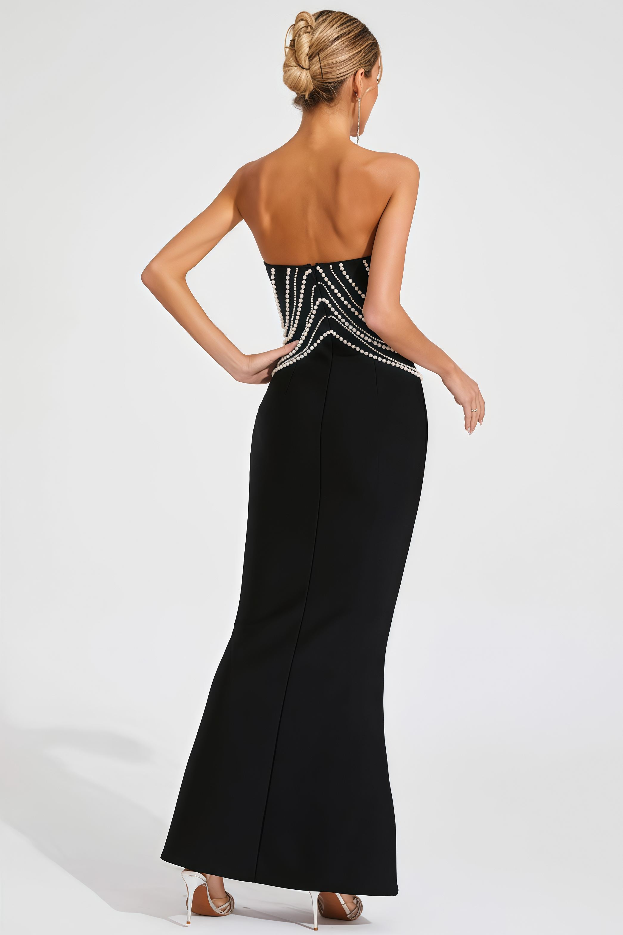 Vaughn Black Pearls Off Shoulder Maxi Dress