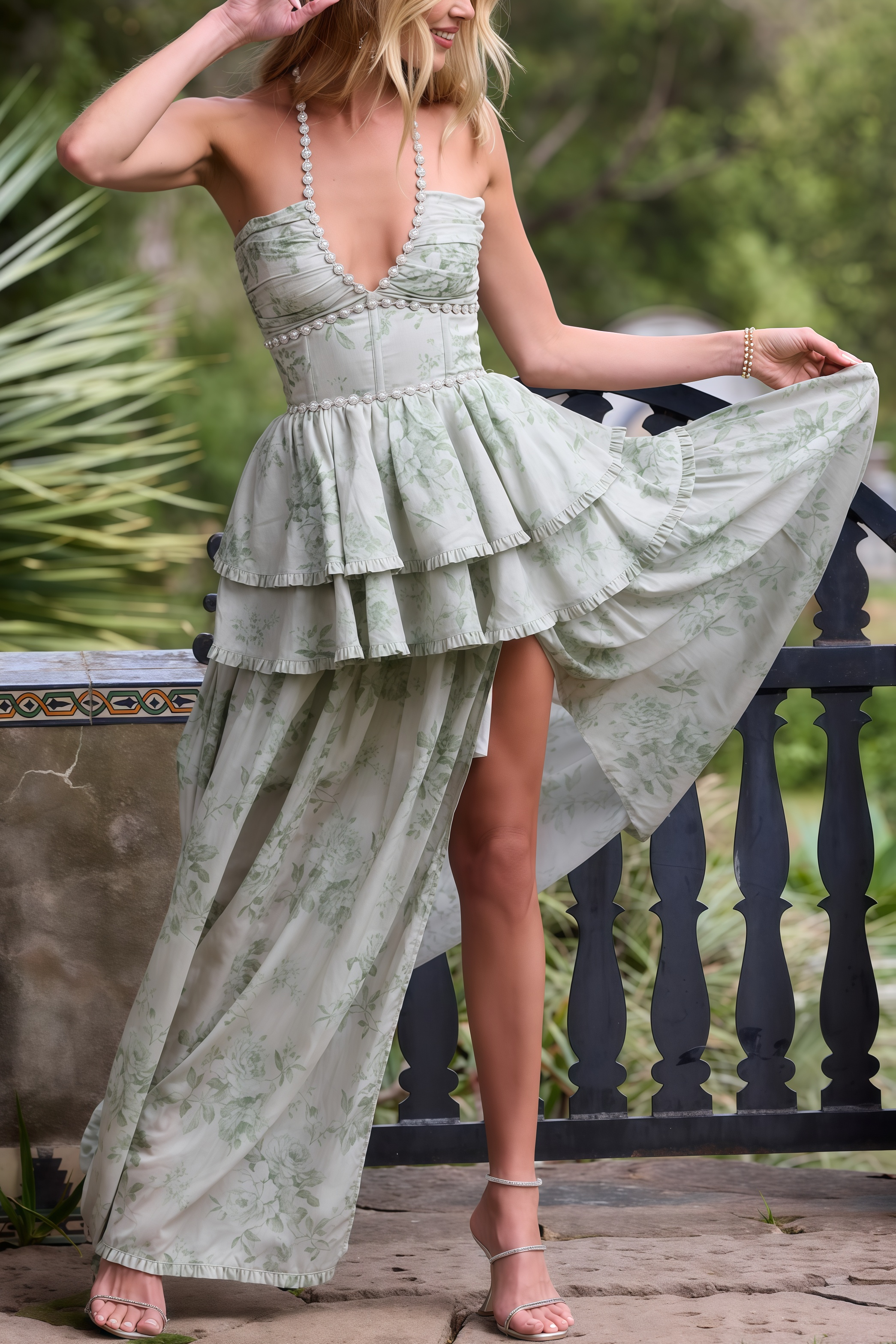 Riven Green Halter Print Maxi Dress