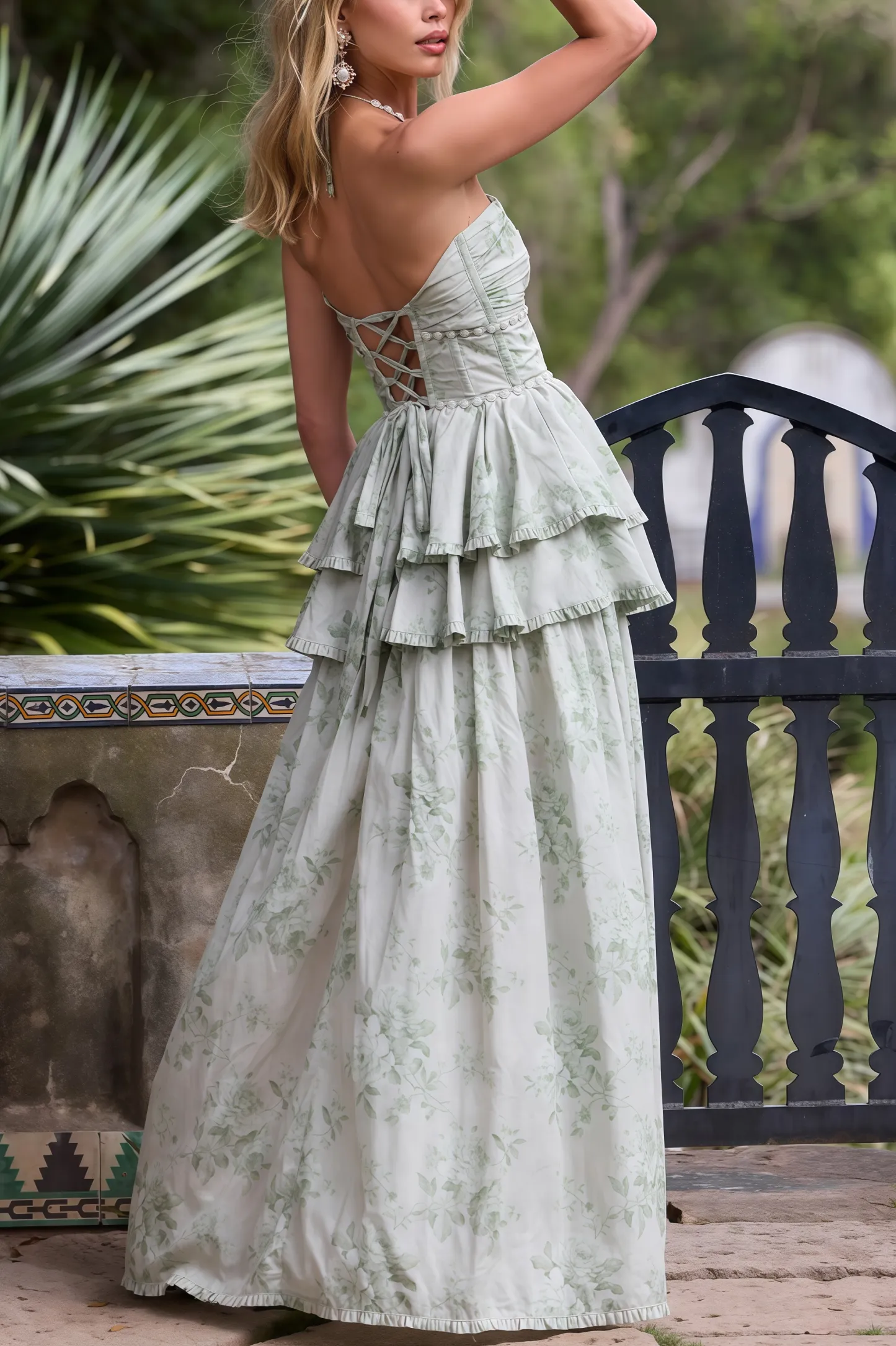 Riven Green Halter Print Maxi Dress
