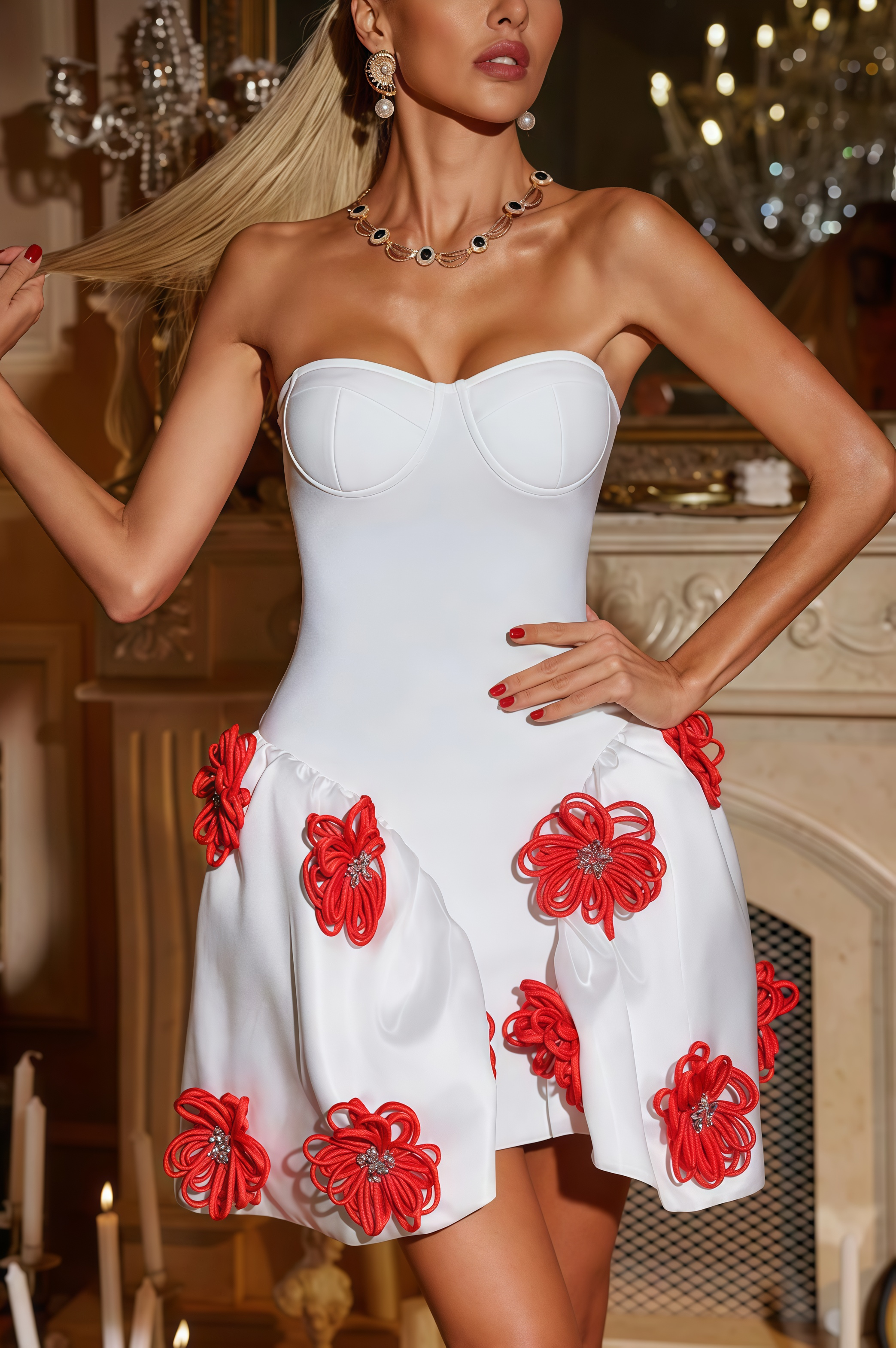 Jaxyn 3D Silver Floral Mini Dress