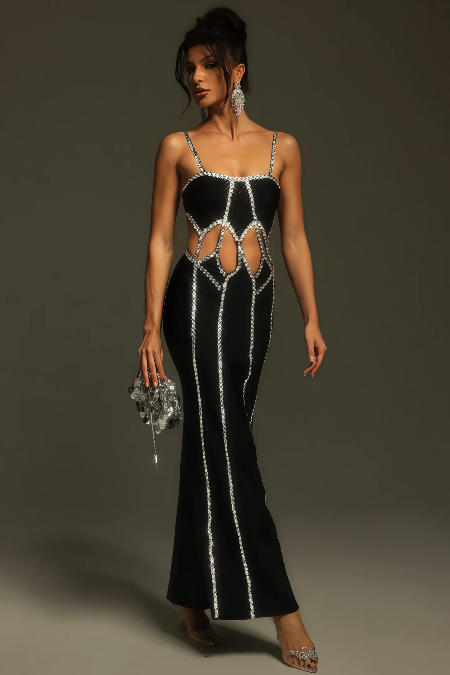 Elysitk Rhinestone Cutout Bandage Maxi Dress
