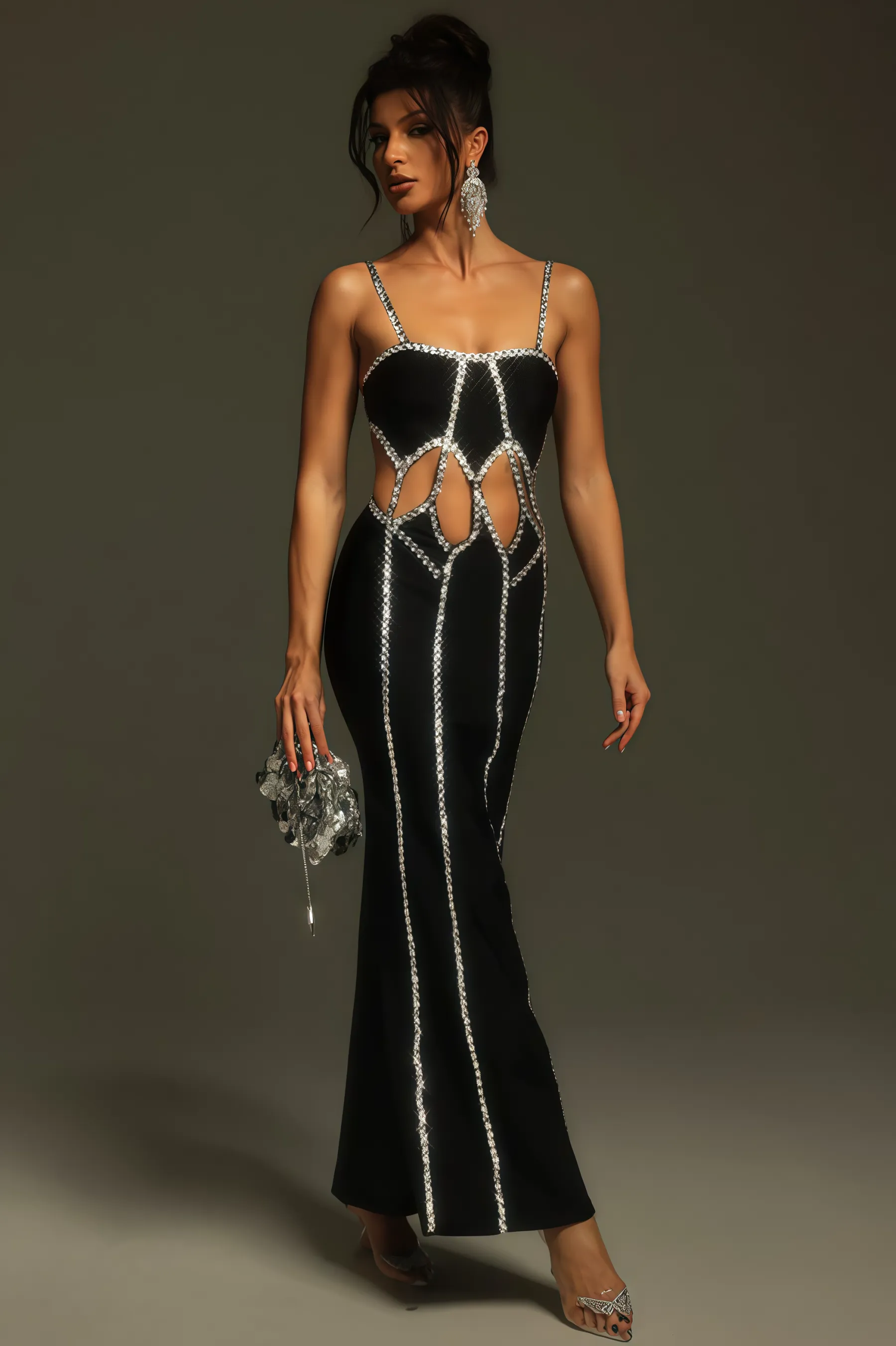 Elysitk Rhinestone Cutout Bandage Maxi Dress