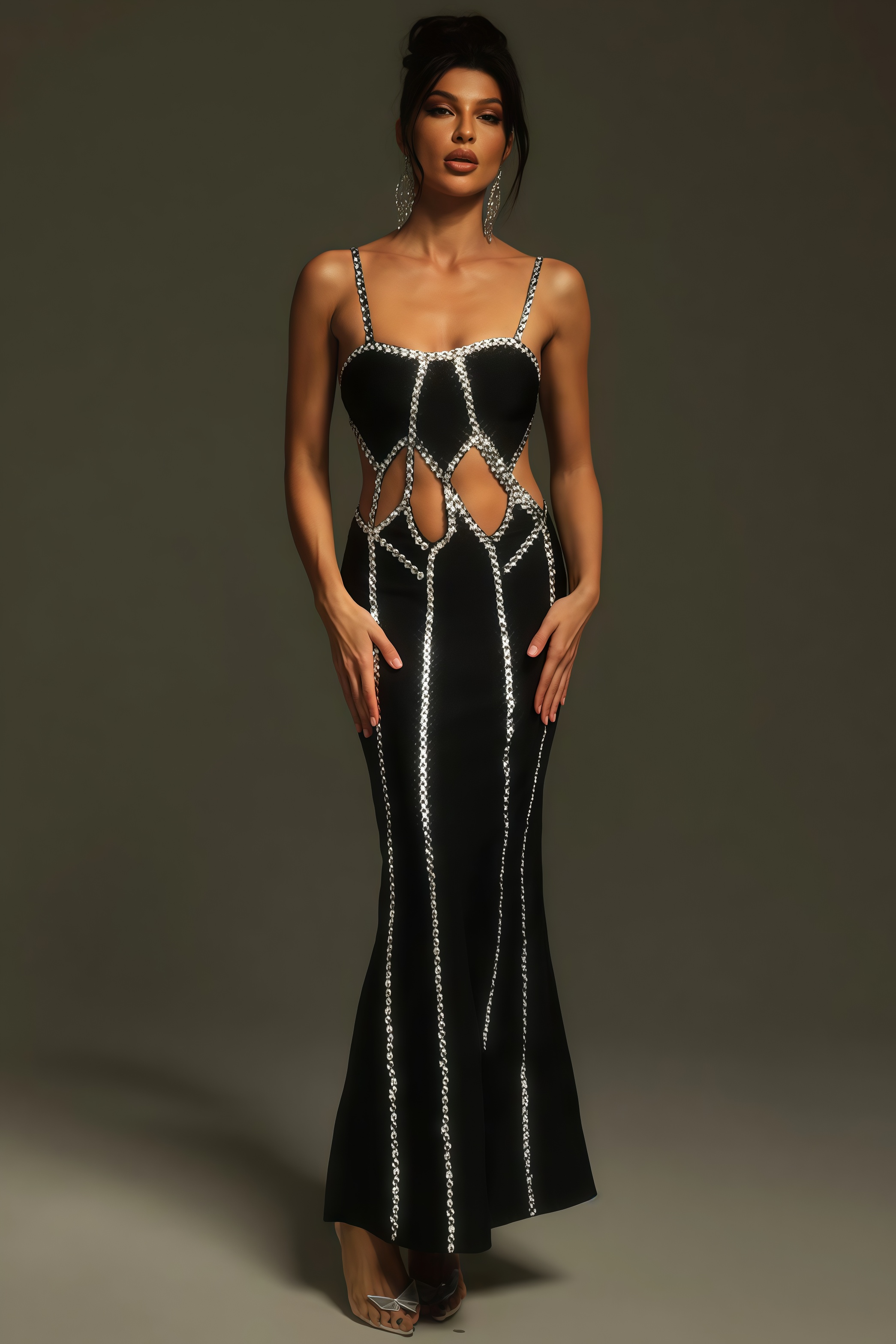 Elysitk Rhinestone Cutout Bandage Maxi Dress