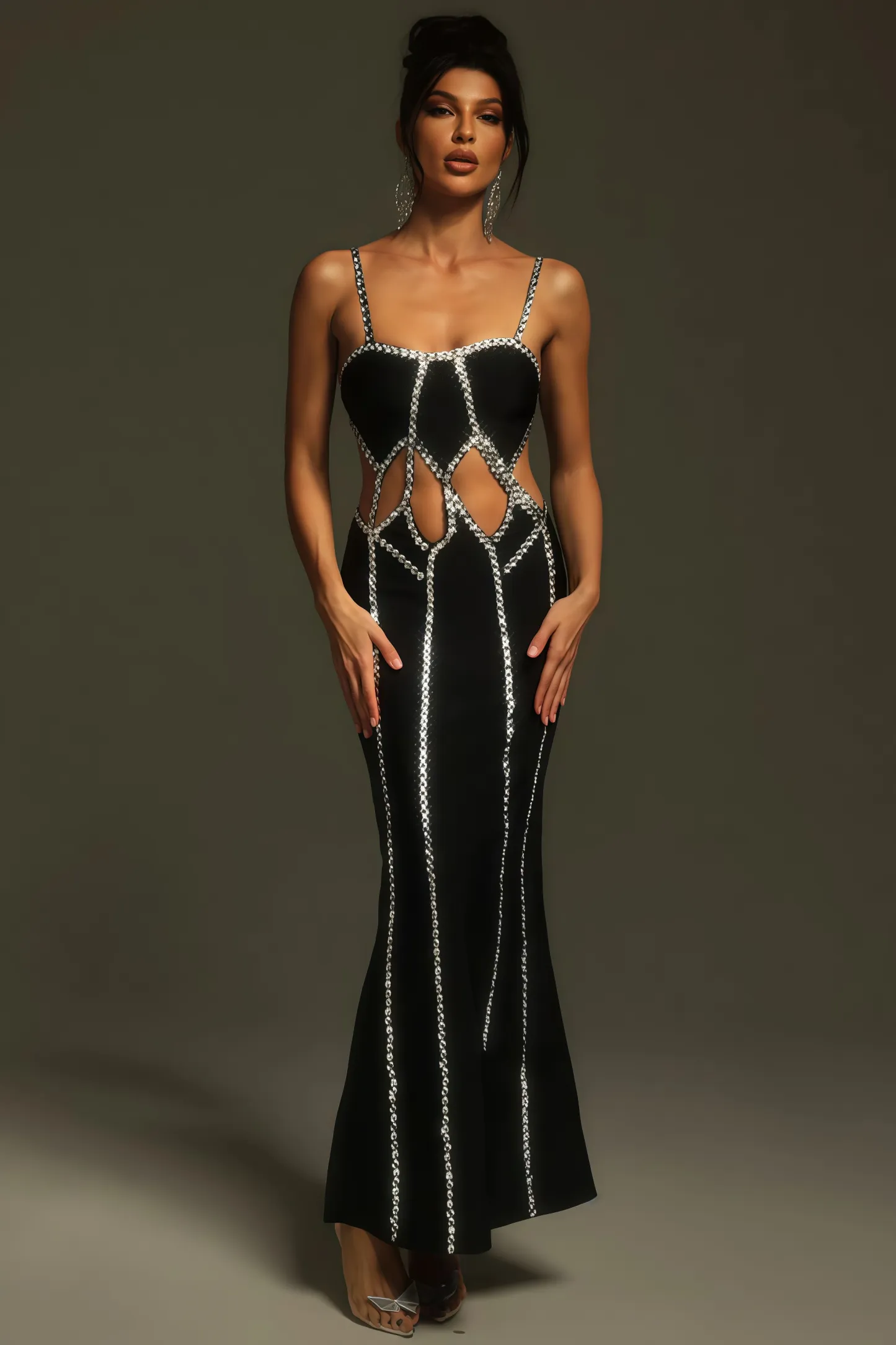 Elysitk Rhinestone Cutout Bandage Maxi Dress