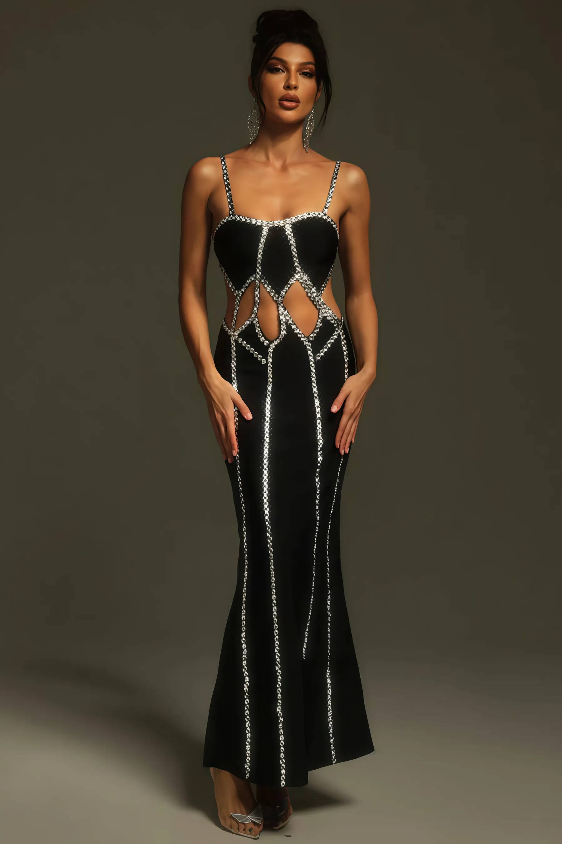 Elysitk Rhinestone Cutout Bandage Maxi Dress