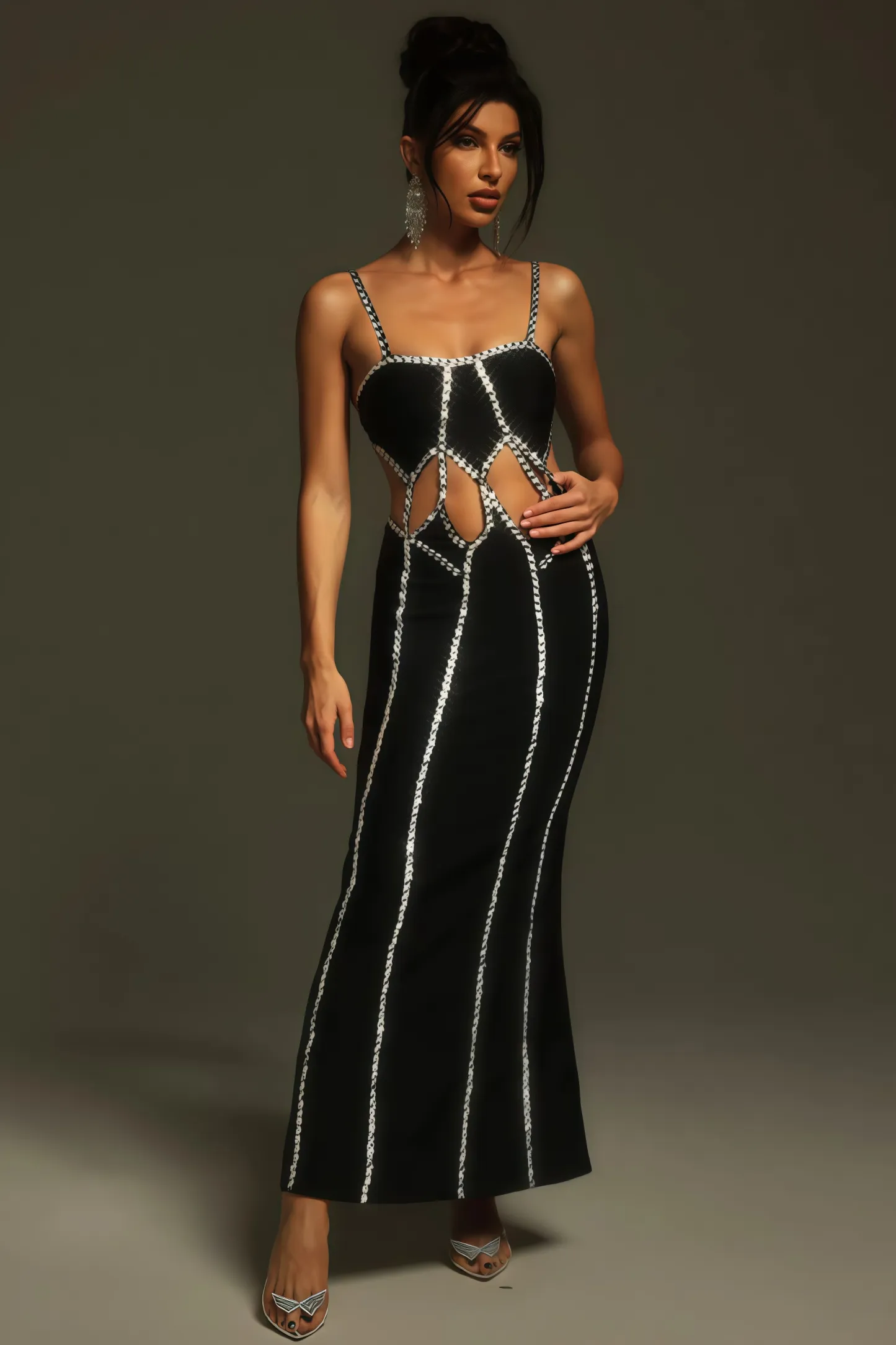 Elysitk Rhinestone Cutout Bandage Maxi Dress