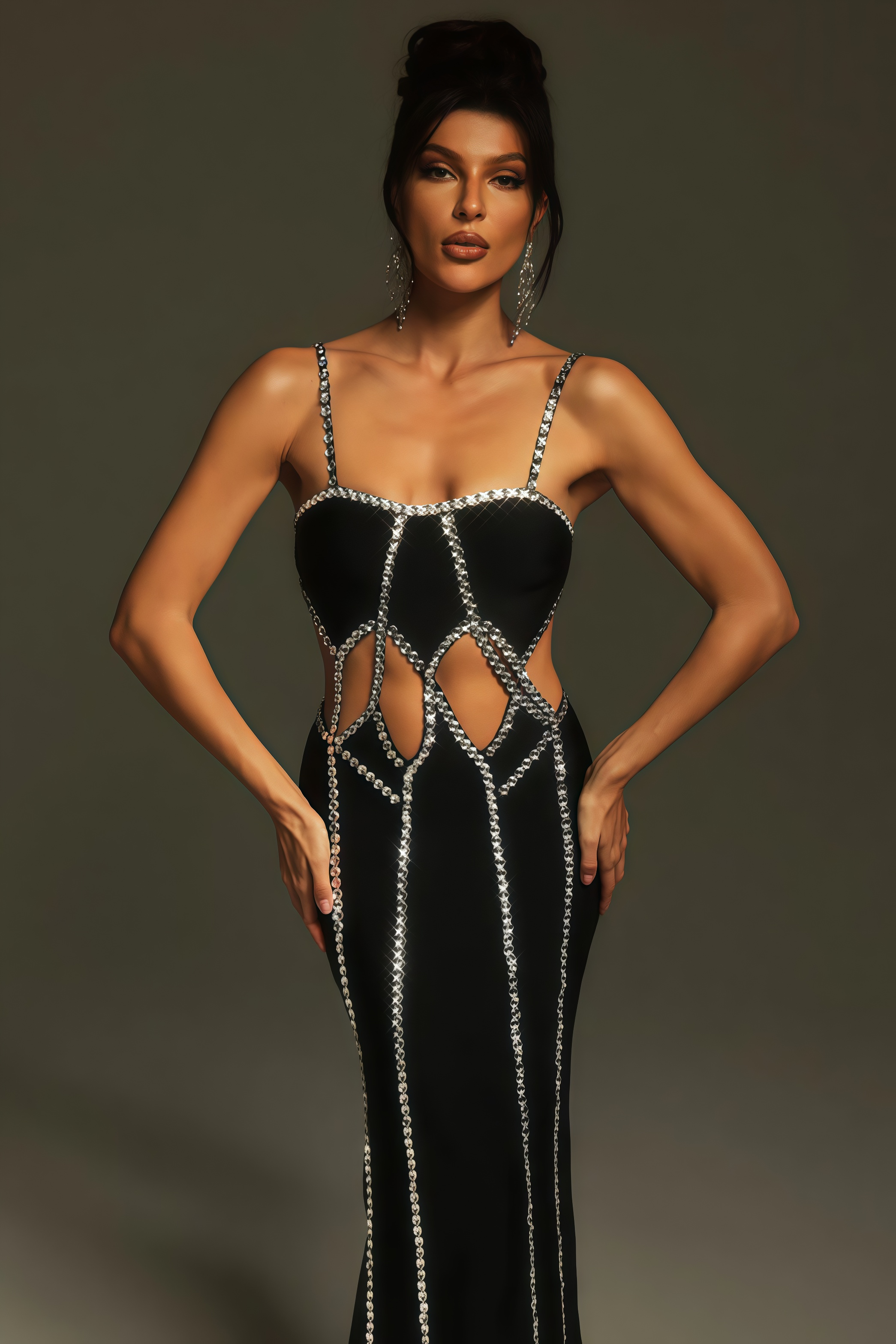 Elysitk Rhinestone Cutout Bandage Maxi Dress