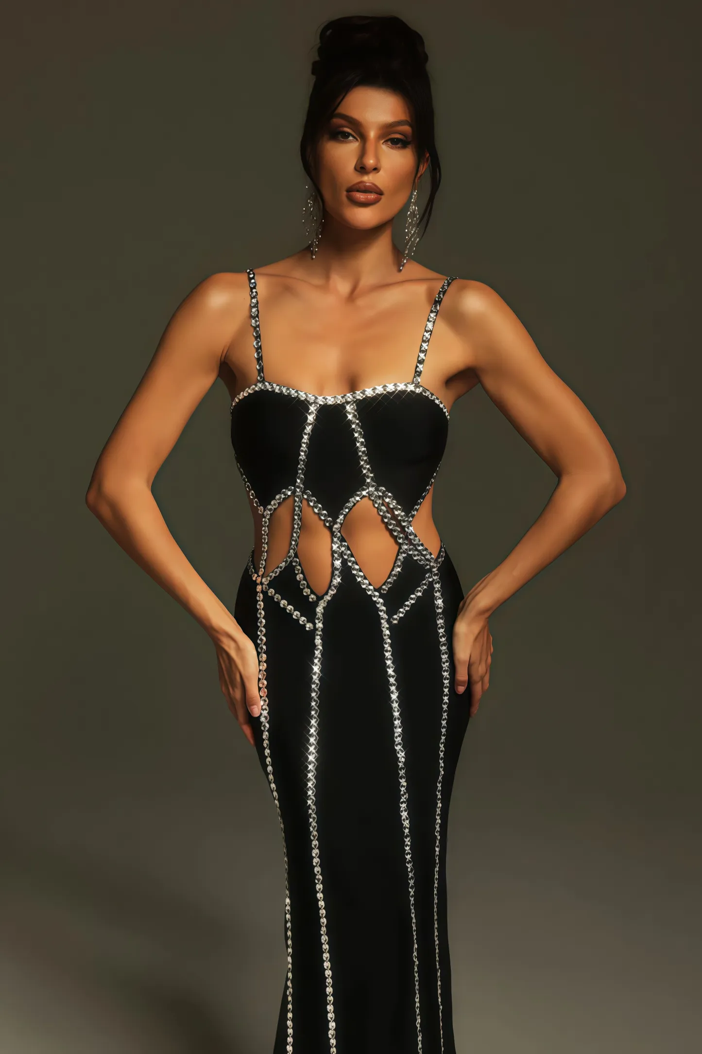 Elysitk Rhinestone Cutout Bandage Maxi Dress