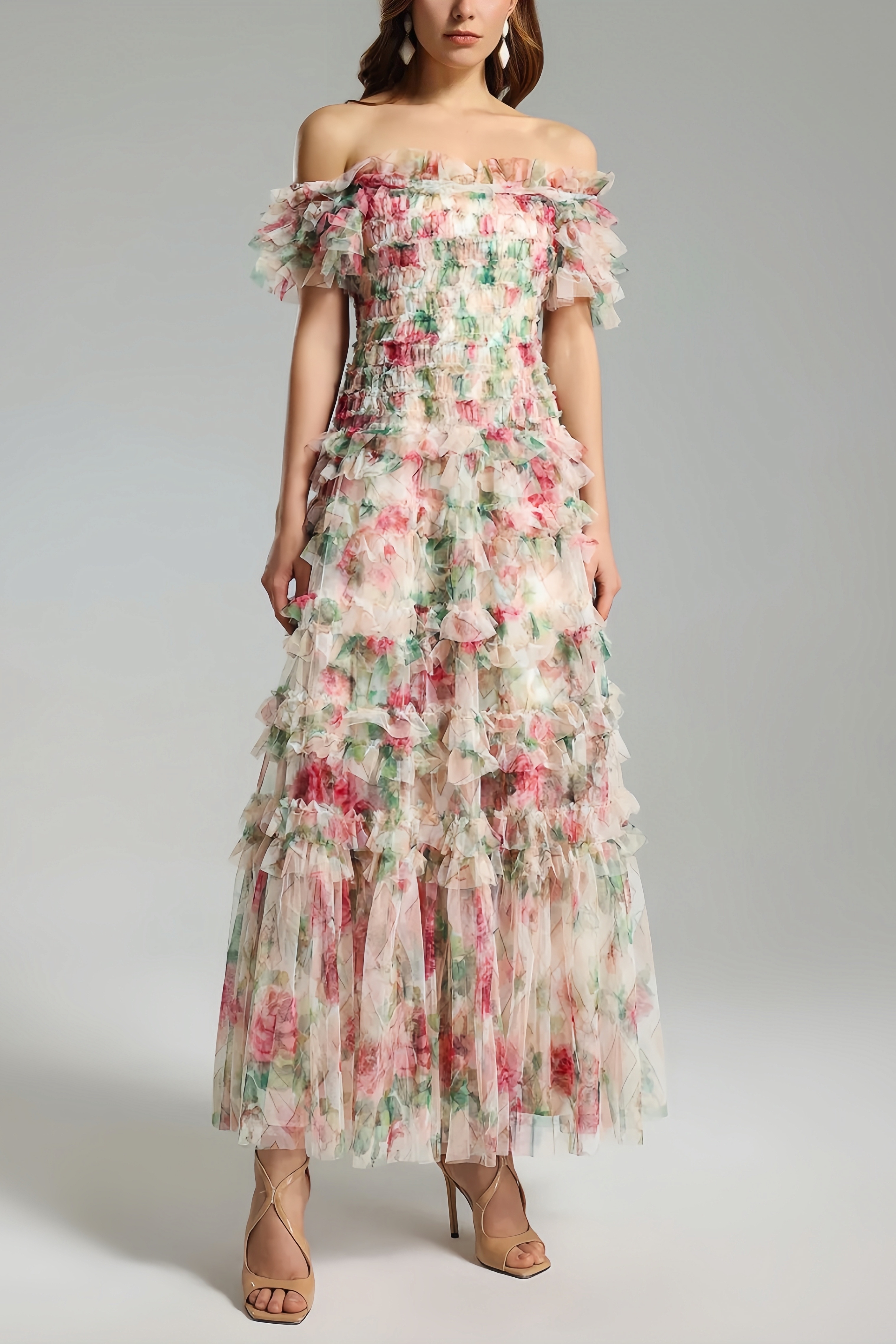 Sina Floral Strapless Mesh Maxi Dress