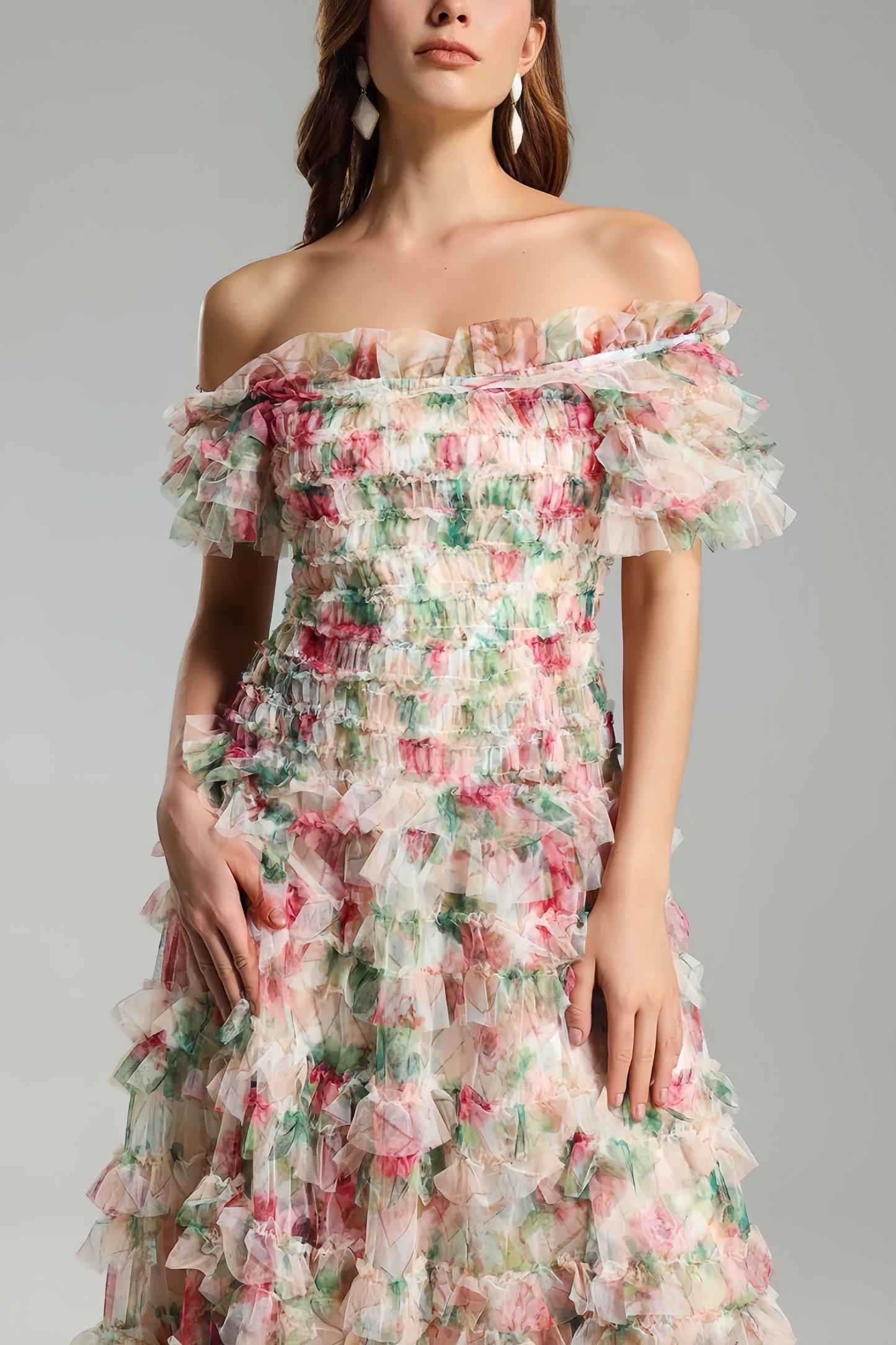Sina Floral Strapless Mesh Maxi Dress
