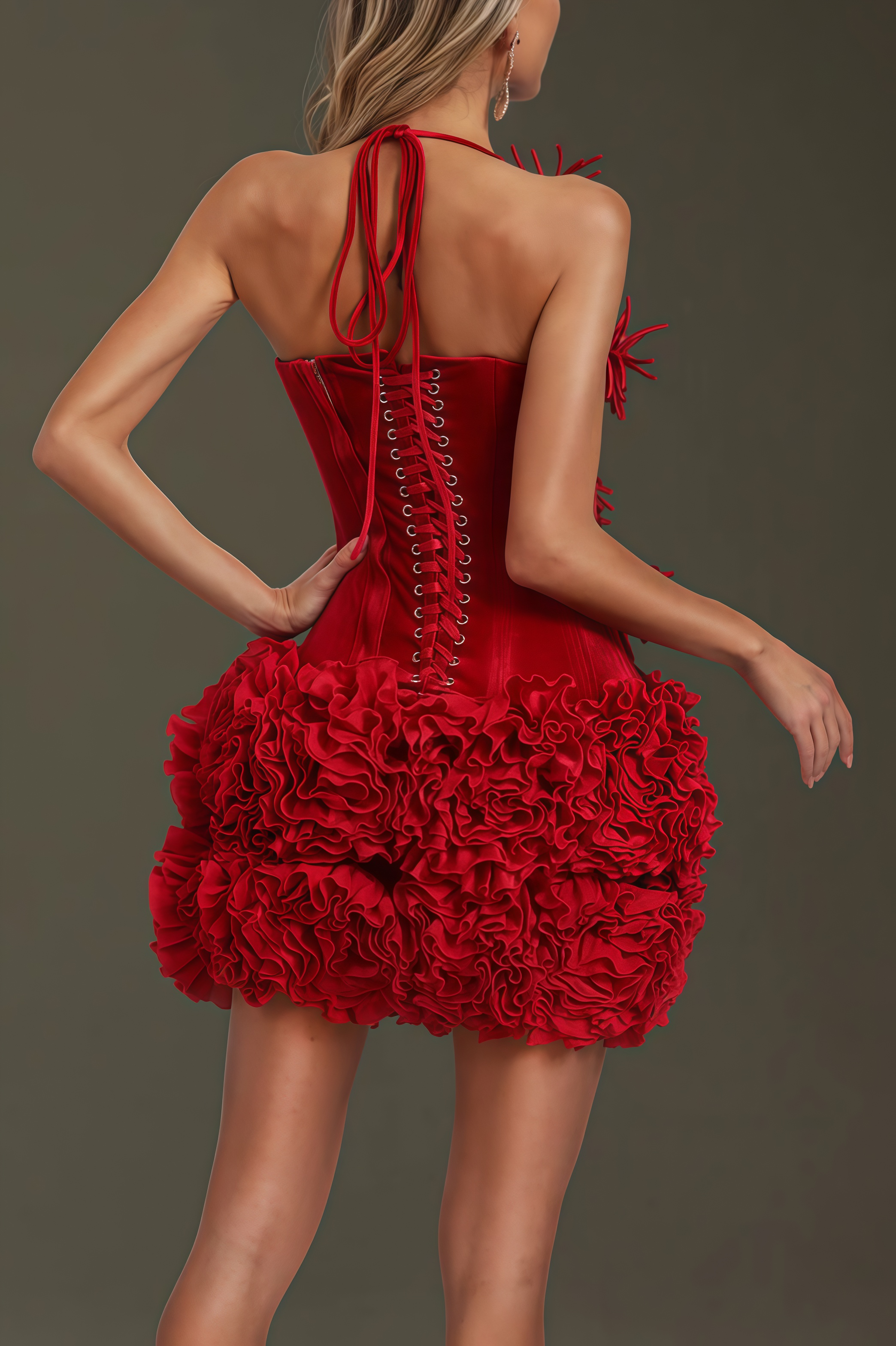 Marina Flower Velvet Ruched Mini Dress