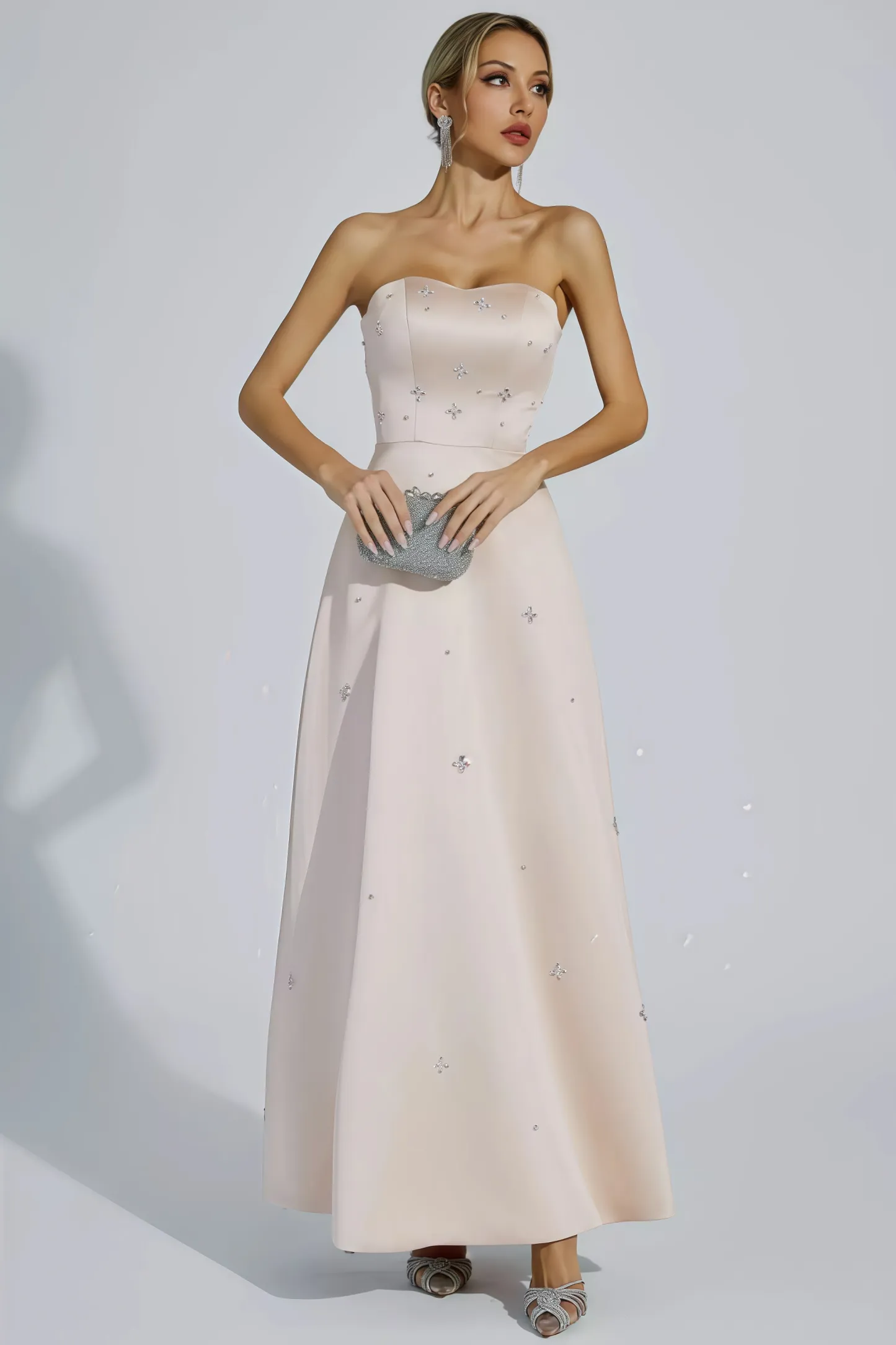 Davin Champagne Off-shoulder Maxi Dress