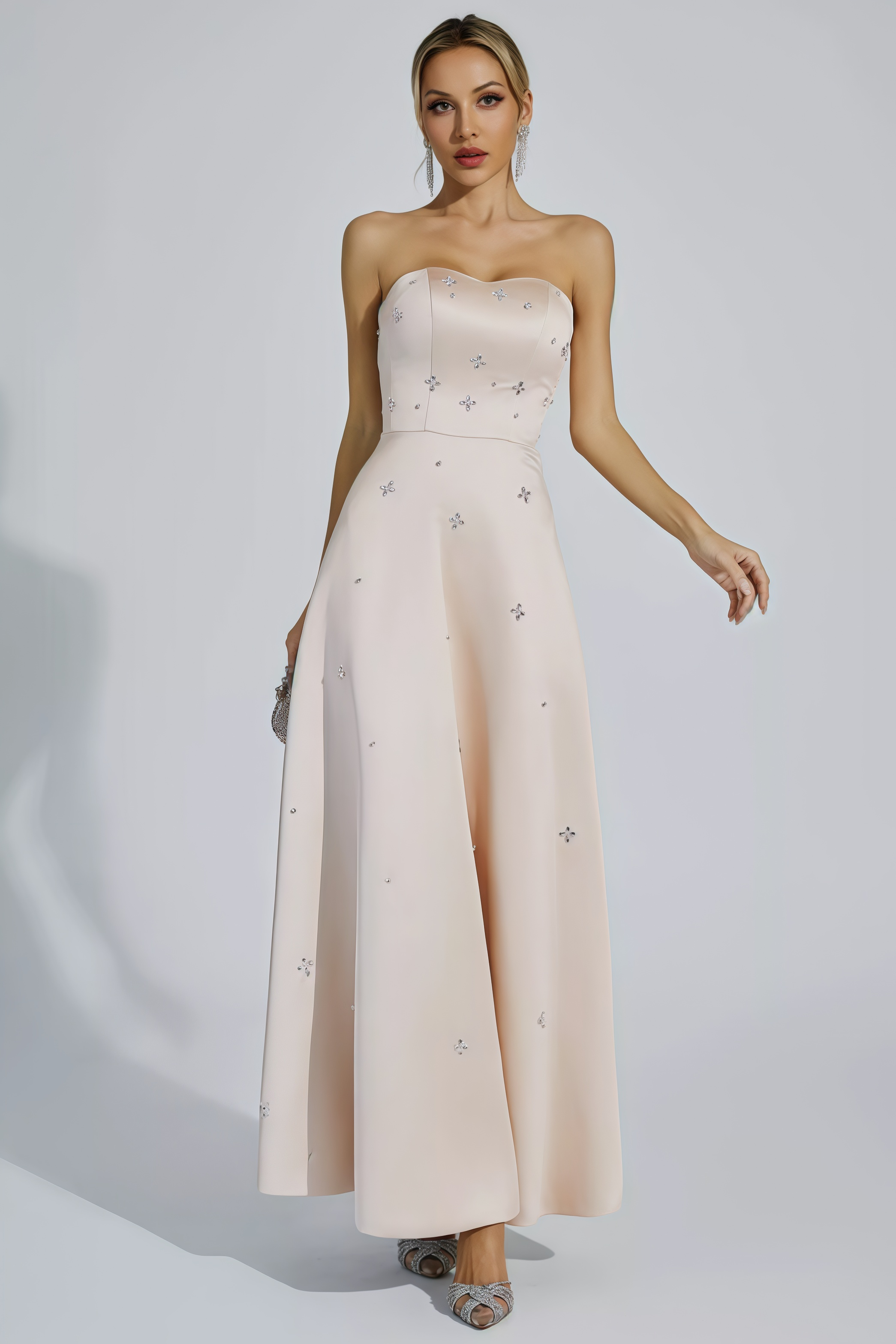 Davin Champagne Off-shoulder Maxi Dress