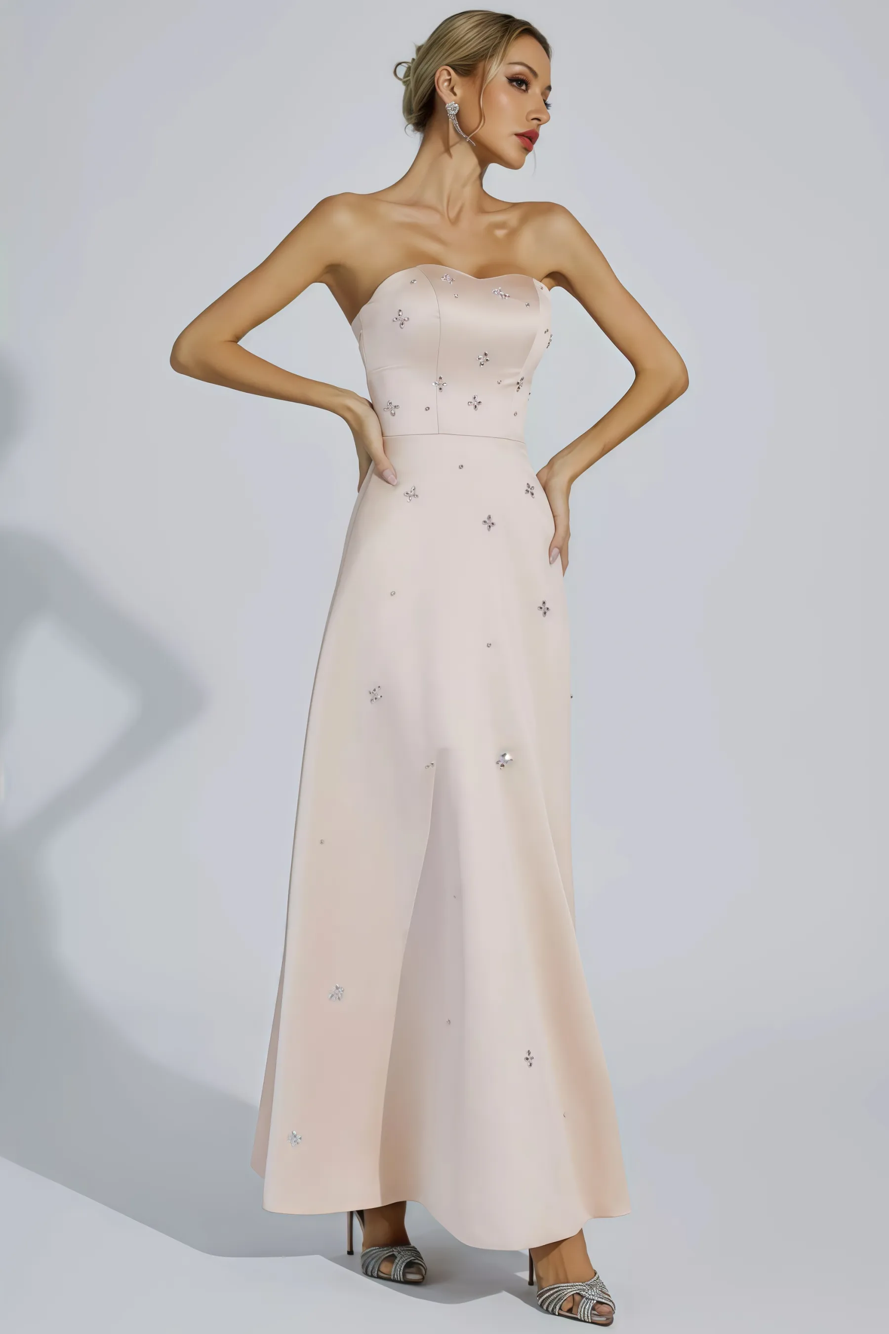 Davin Champagne Off-shoulder Maxi Dress