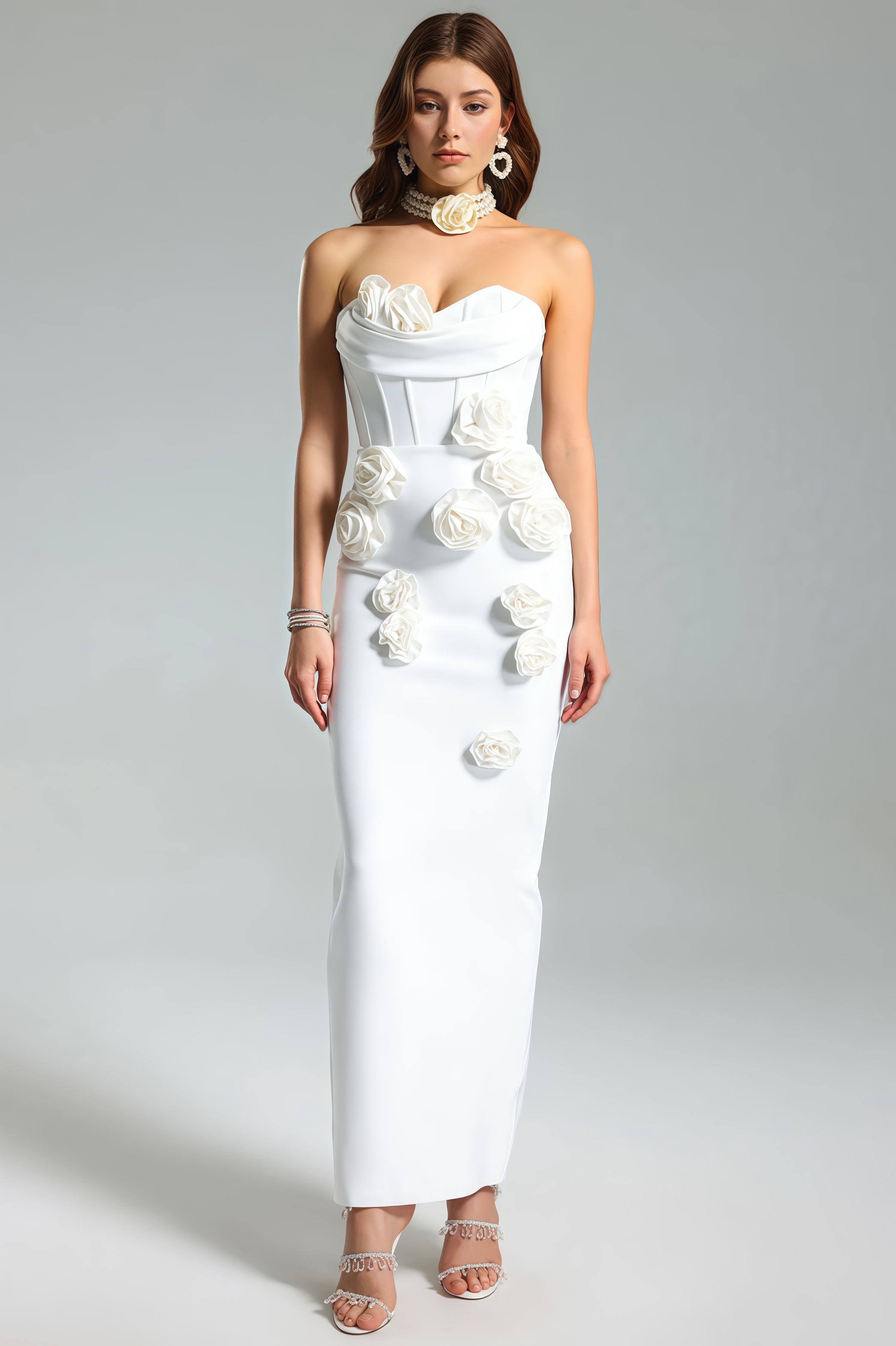 Islay White Rose Off Shoulder Maxi Dress